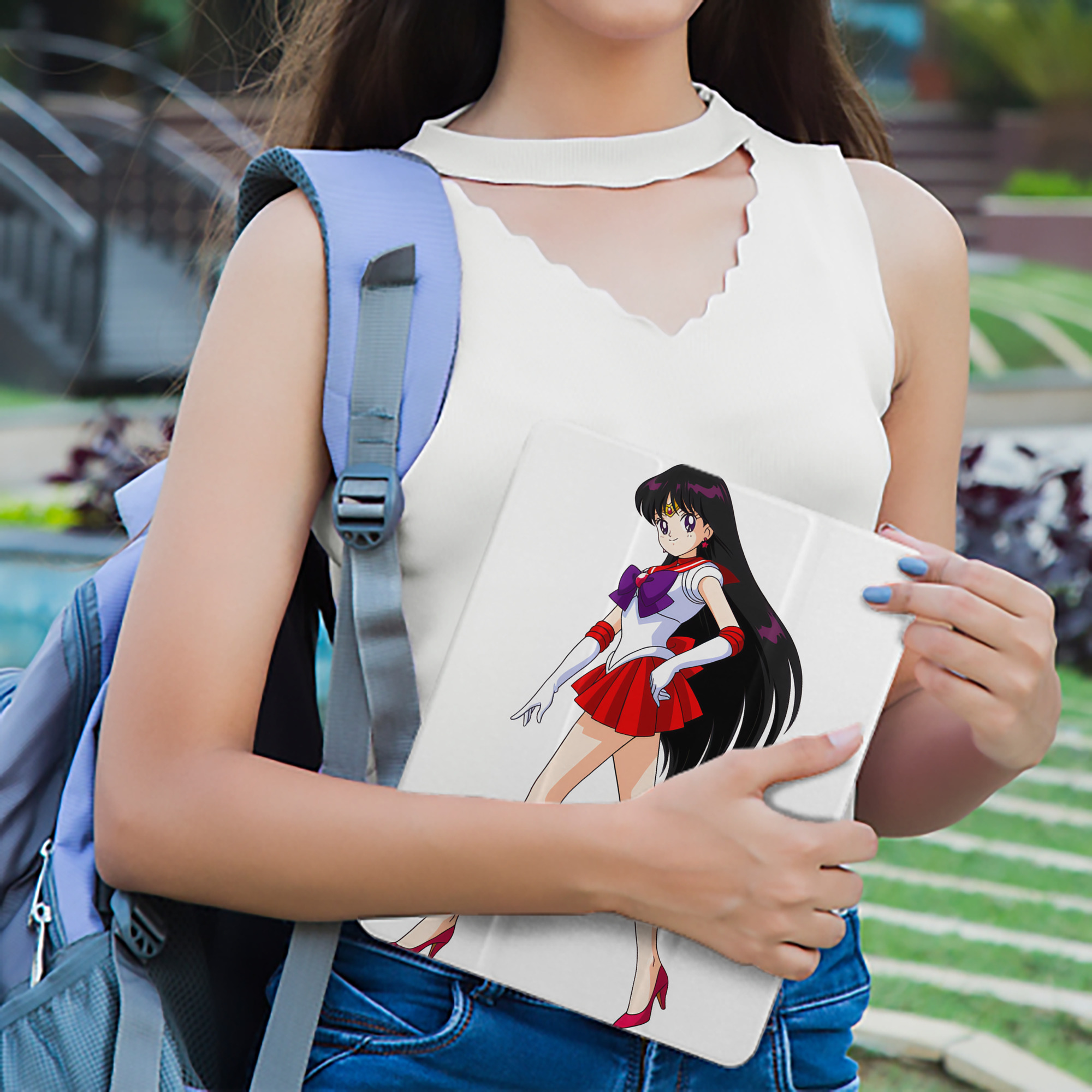 美少女戦士セーラームーン 火野レイ ひの レイ Sailor Moon Hino Rei （セーラーマーズ,Sailor Mars） IPad ケース ペン収納付き 三つ折りスタンド PUレザー×シリコン 対応機種9.5/10.5/10.9インチ