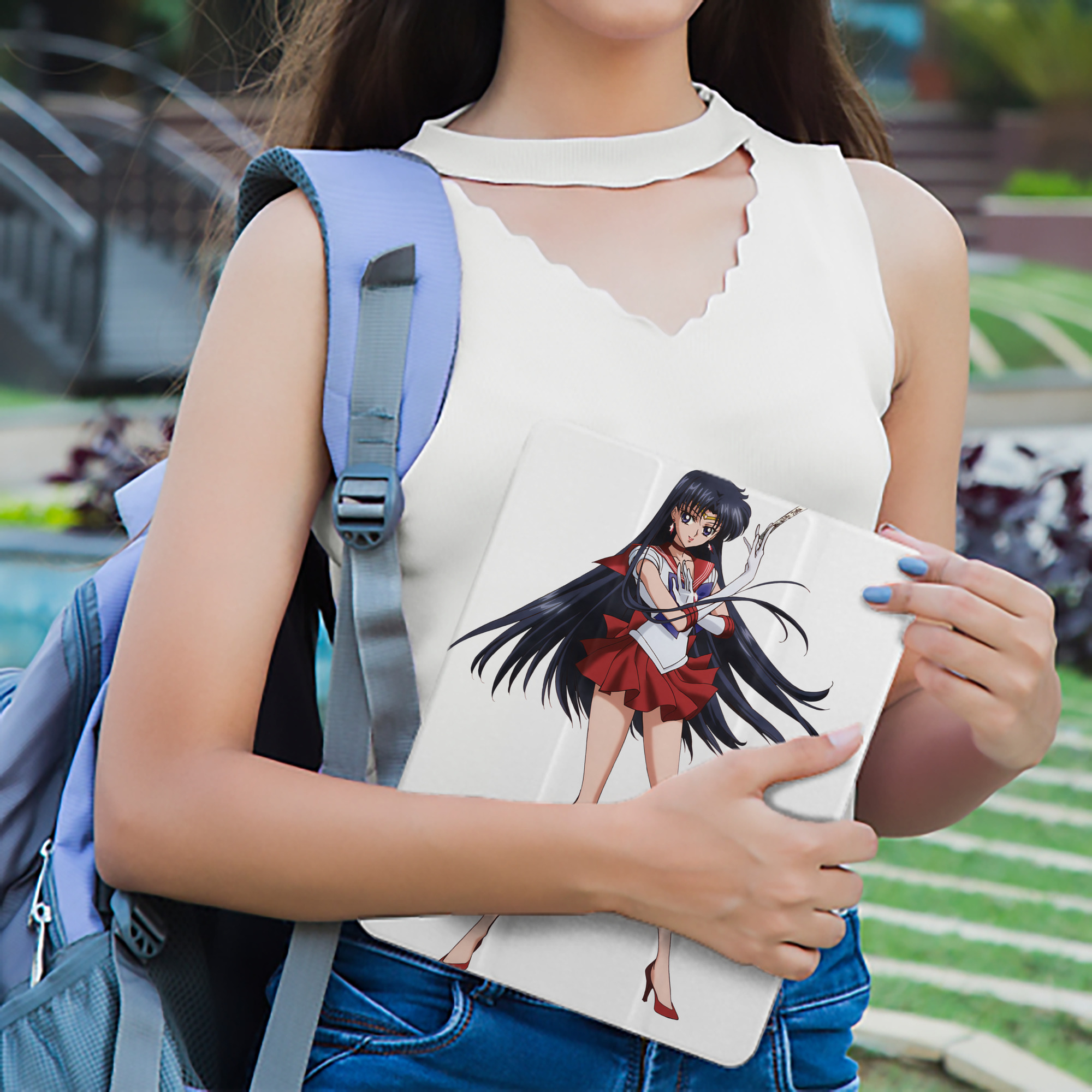 美少女戦士セーラームーン 火野レイ ひの レイ Sailor Moon Hino Rei （セーラーマーズ,Sailor Mars） IPad ケース ペン収納付き 三つ折りスタンド PUレザー×シリコン 対応機種9.5/10.5/10.9インチ