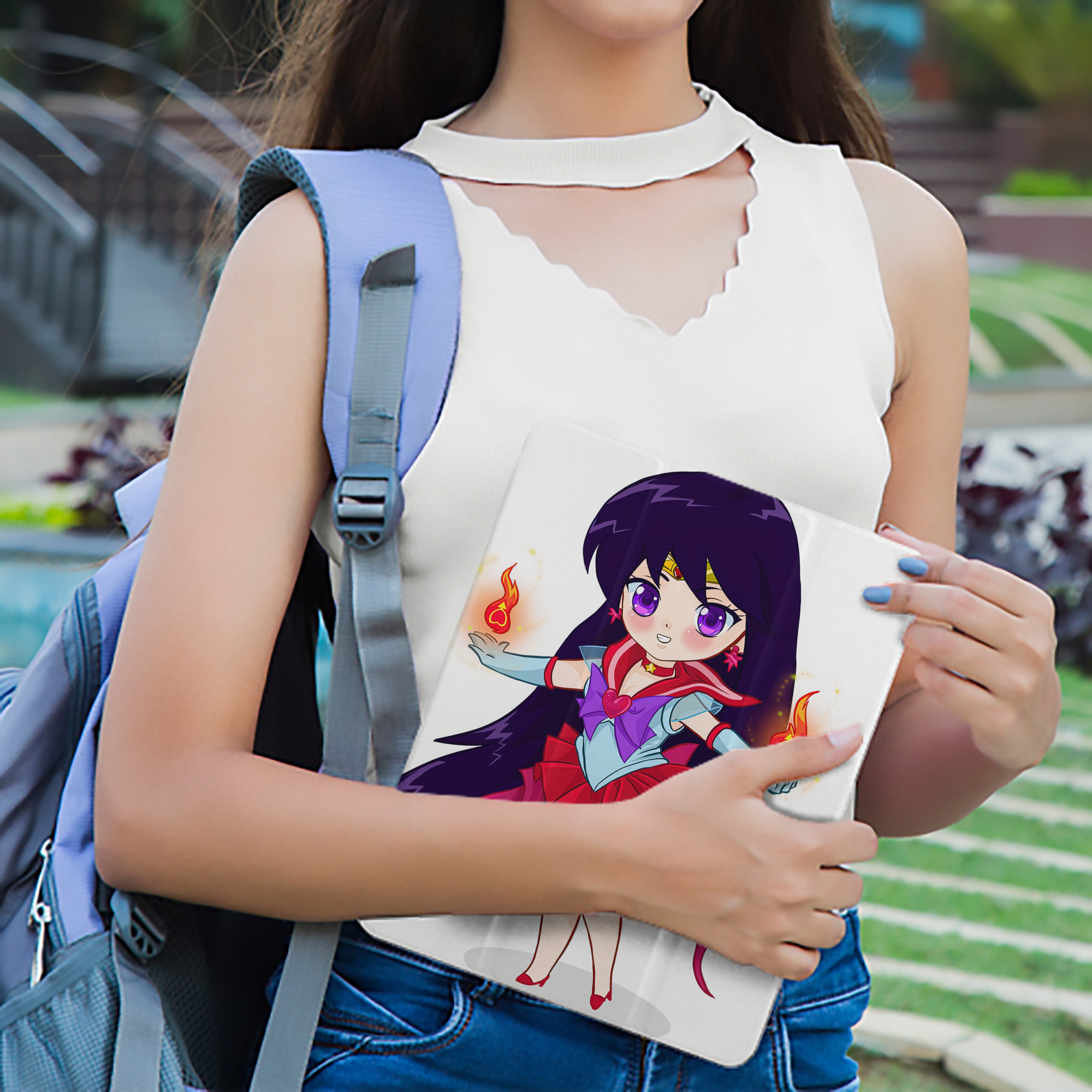 美少女戦士セーラームーン 火野レイ ひの レイ Sailor Moon Hino Rei （セーラーマーズ,Sailor Mars） IPad ケース ペン収納付き 三つ折りスタンド PUレザー×シリコン 対応機種9.5/10.5/10.9インチ