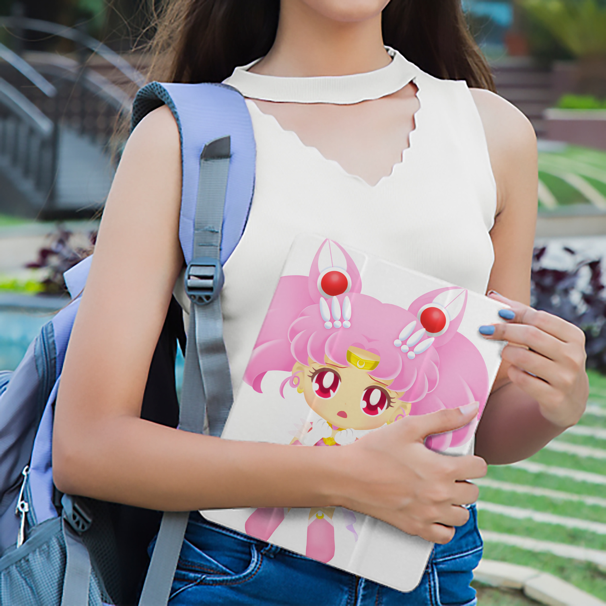 美少女戦士セーラームーン ちびうさ Sailor Moon Chibiusa Tsukino Usagi Small Lady Serenity IPad ケース ペン収納付き 三つ折りスタンド PUレザー×シリコン 対応機種9.5/10.5/10.9インチ