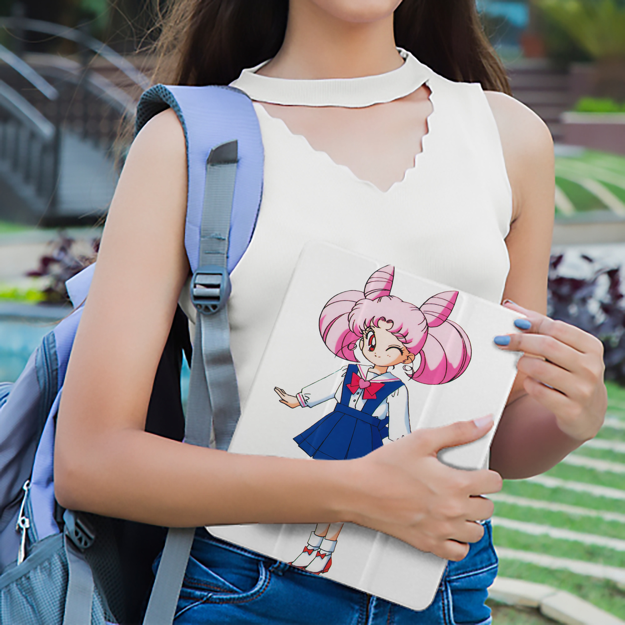 美少女戦士セーラームーン ちびうさ Sailor Moon Chibiusa Tsukino Usagi Small Lady Serenity IPad ケース ペン収納付き 三つ折りスタンド PUレザー×シリコン 対応機種9.5/10.5/10.9インチ