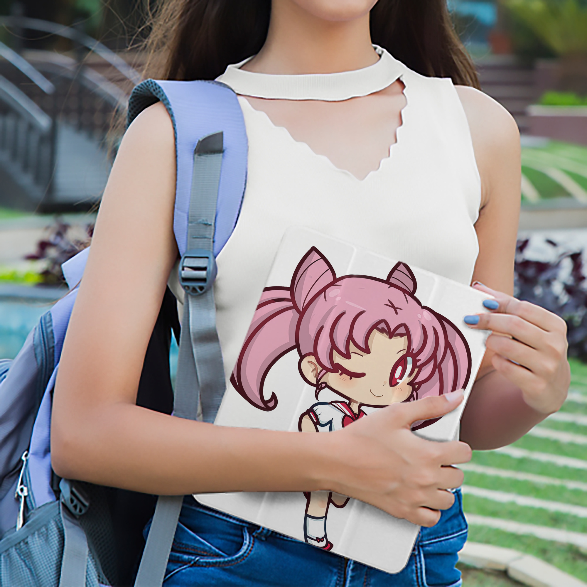 美少女戦士セーラームーン ちびうさ Sailor Moon Chibiusa Tsukino Usagi Small Lady Serenity IPad ケース ペン収納付き 三つ折りスタンド PUレザー×シリコン 対応機種9.5/10.5/10.9インチ