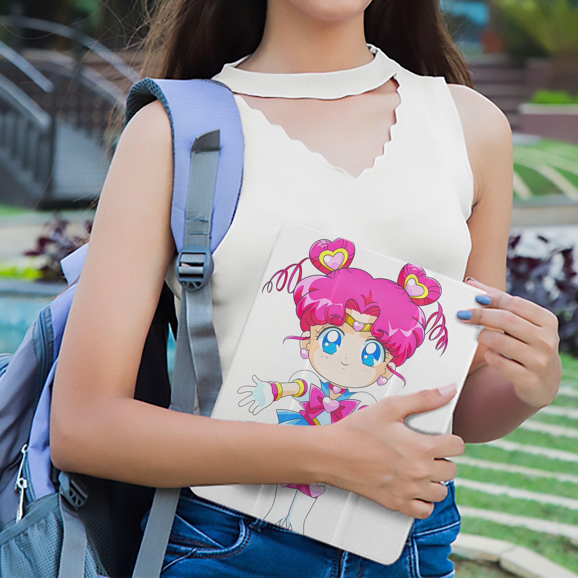 美少女戦士セーラームーン ちびうさ Sailor Moon Chibiusa Tsukino Usagi Small Lady Serenity IPad ケース ペン収納付き 三つ折りスタンド PUレザー×シリコン 対応機種9.5/10.5/10.9インチ