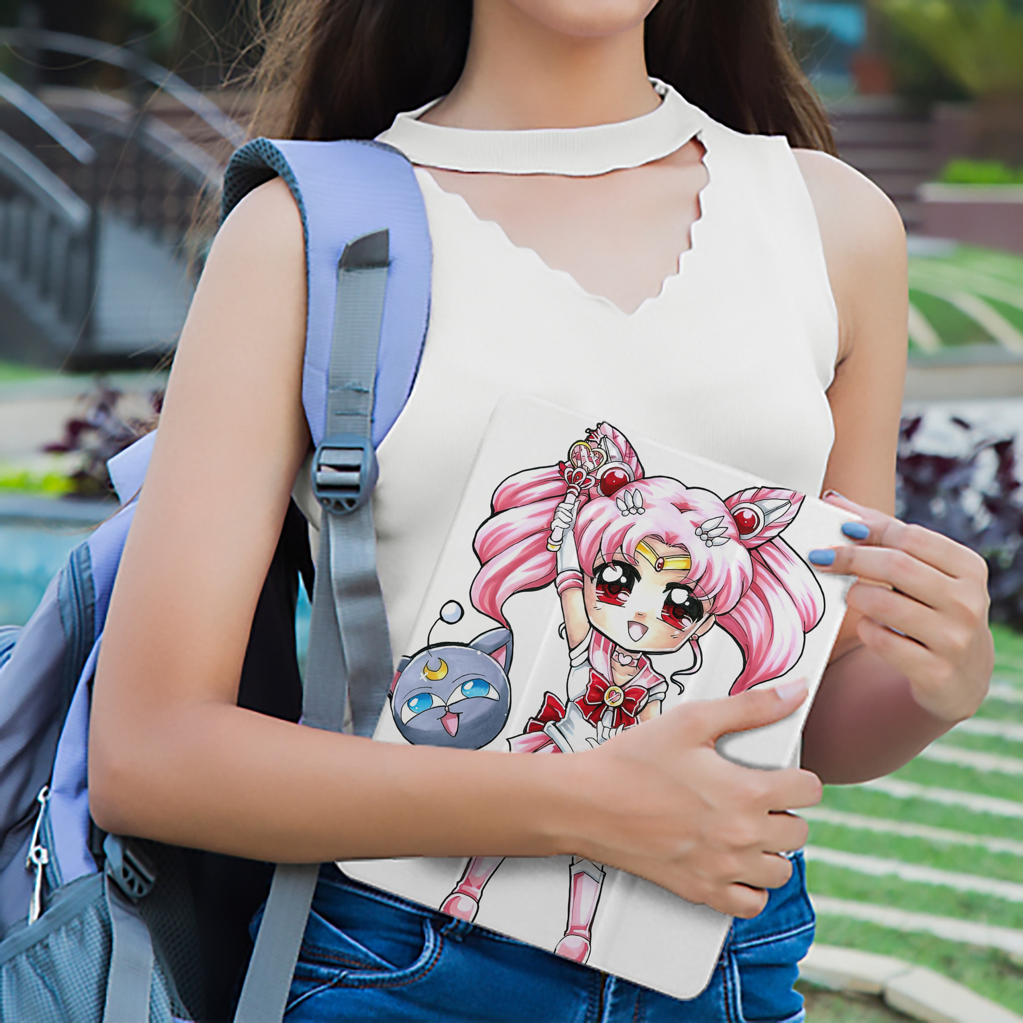美少女戦士セーラームーン ちびうさ Sailor Moon Chibiusa Tsukino Usagi Small Lady Serenity IPad ケース ペン収納付き 三つ折りスタンド PUレザー×シリコン 対応機種9.5/10.5/10.9インチ