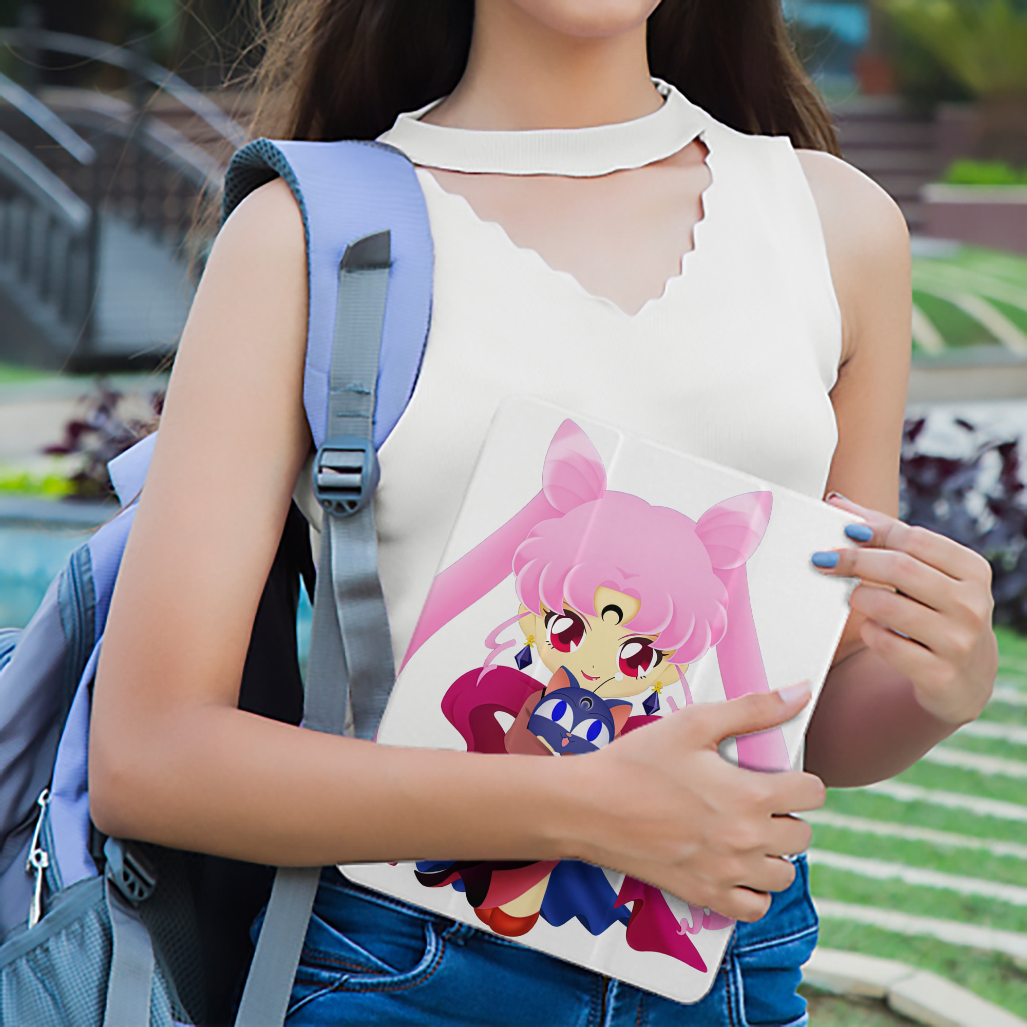 美少女戦士セーラームーン ちびうさ Sailor Moon Chibiusa Tsukino Usagi Small Lady Serenity IPad ケース ペン収納付き 三つ折りスタンド PUレザー×シリコン 対応機種9.5/10.5/10.9インチ