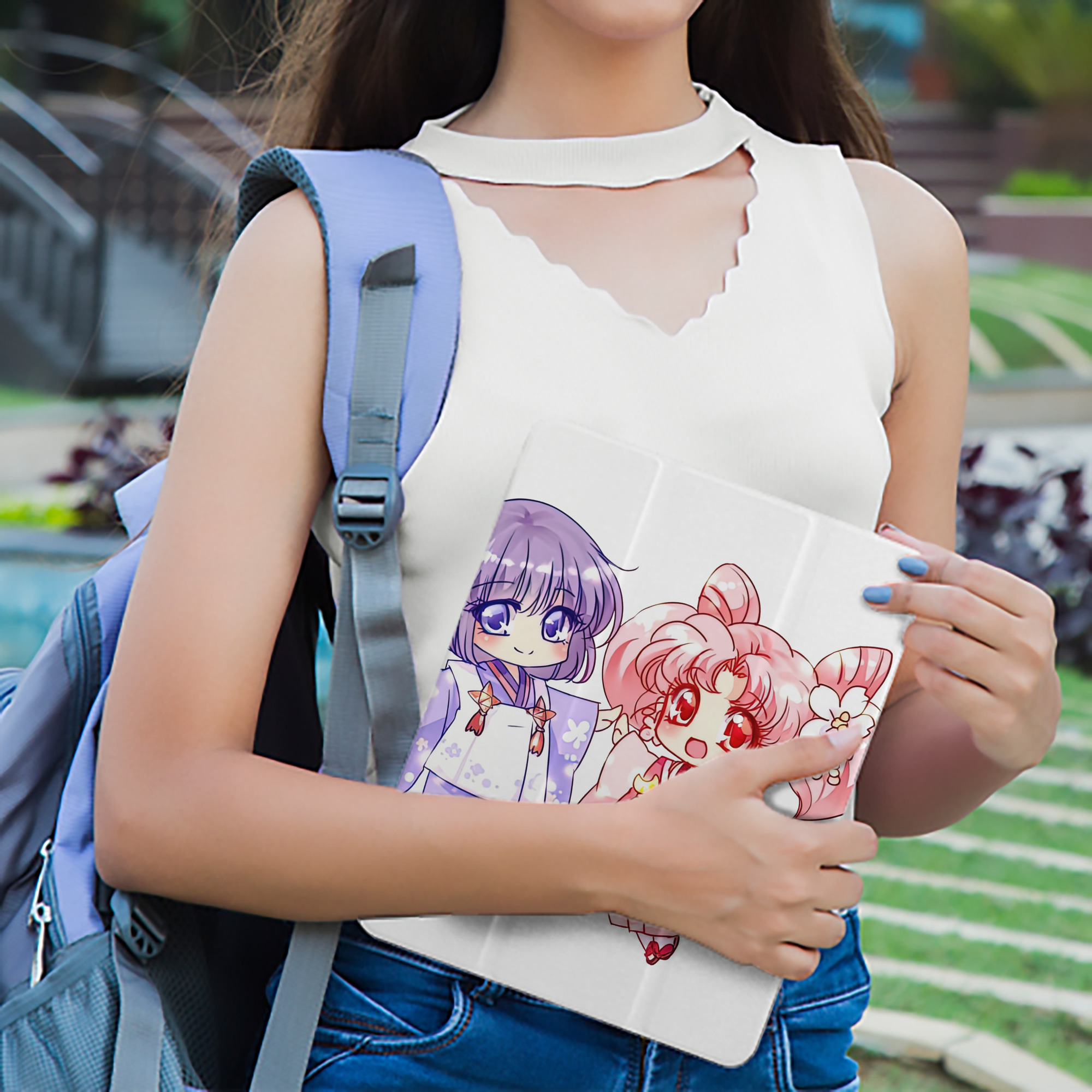 美少女戦士セーラームーン ちびうさ Sailor Moon Chibiusa Tsukino Usagi Small Lady Serenity IPad ケース ペン収納付き 三つ折りスタンド PUレザー×シリコン 対応機種9.5/10.5/10.9インチ