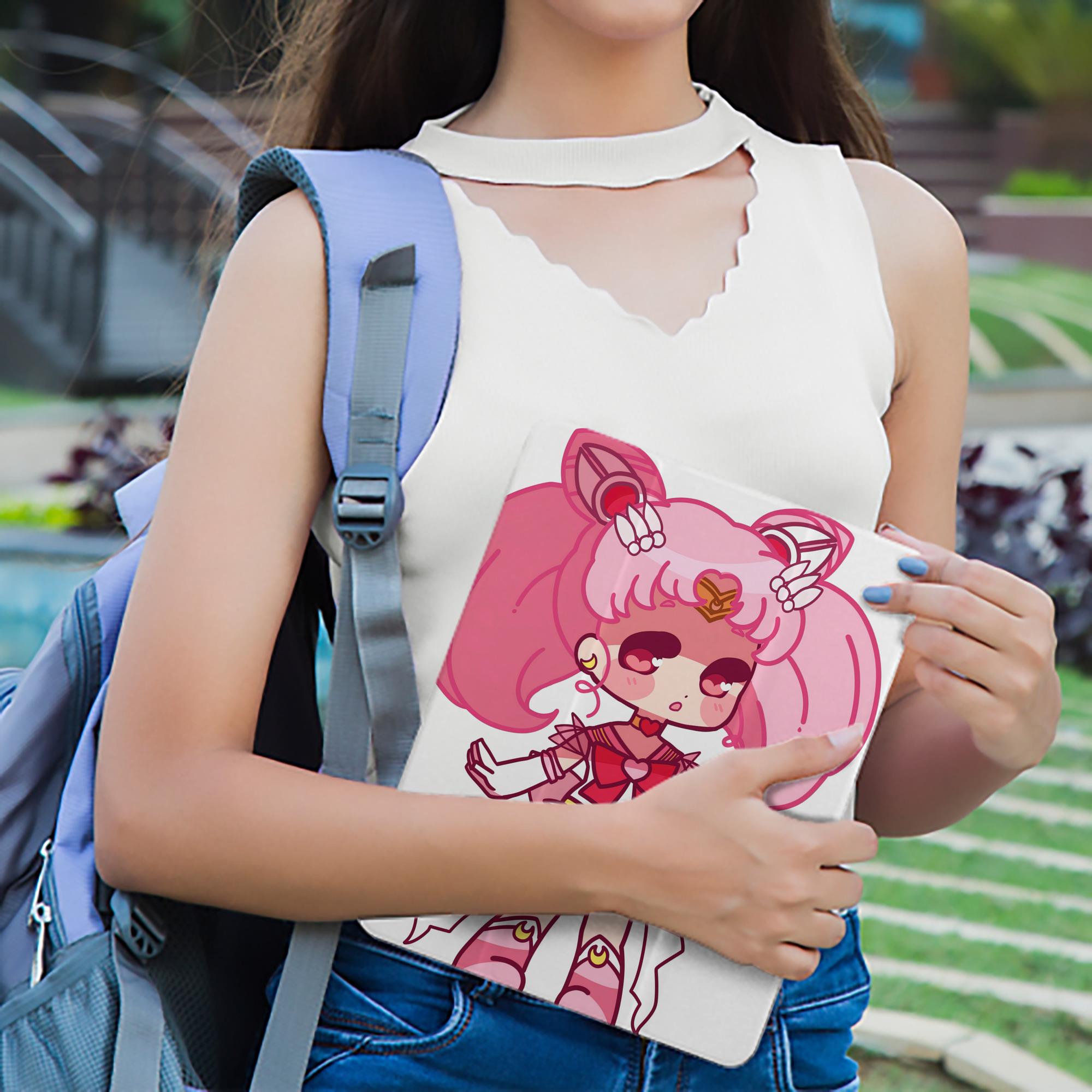 美少女戦士セーラームーン ちびうさ Sailor Moon Chibiusa Tsukino Usagi Small Lady Serenity IPad ケース ペン収納付き 三つ折りスタンド PUレザー×シリコン 対応機種9.5/10.5/10.9インチ