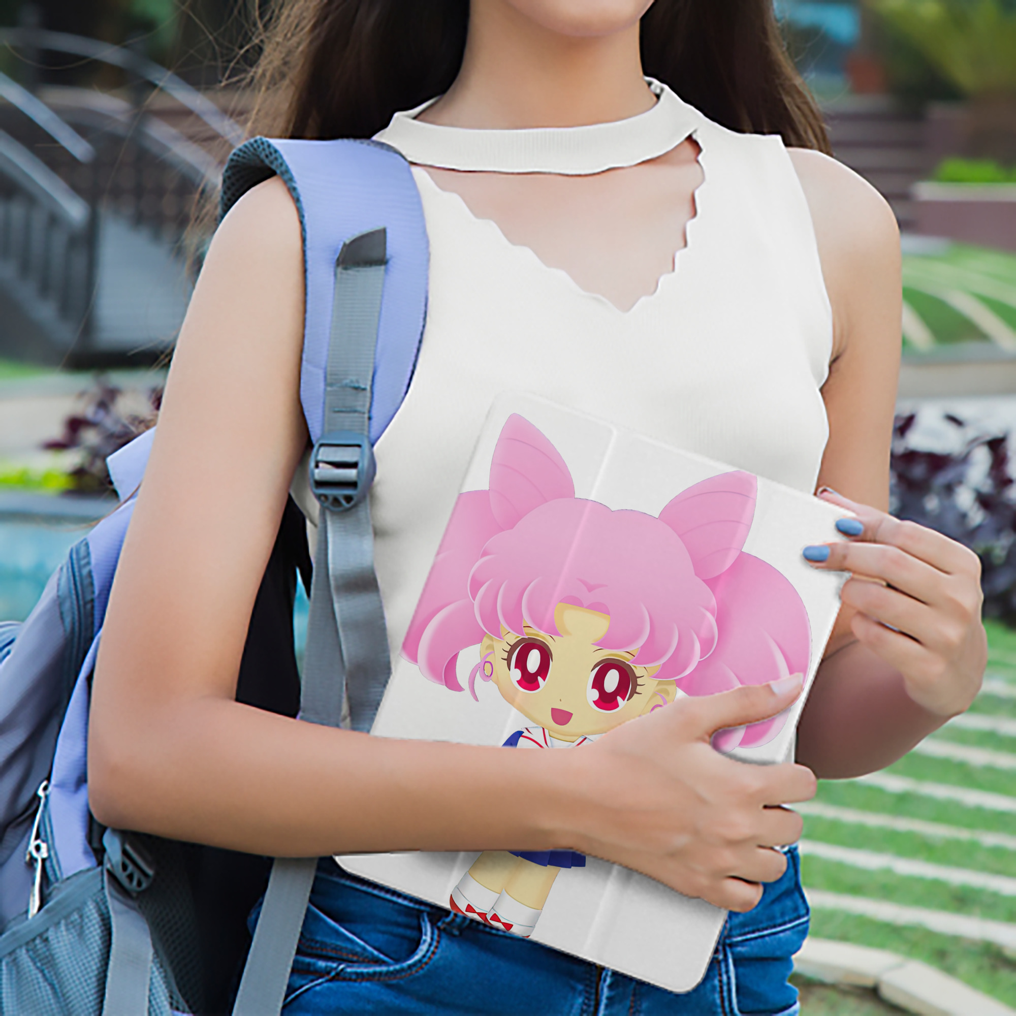 美少女戦士セーラームーン ちびうさ Sailor Moon Chibiusa Tsukino Usagi Small Lady Serenity IPad ケース ペン収納付き 三つ折りスタンド PUレザー×シリコン 対応機種9.5/10.5/10.9インチ