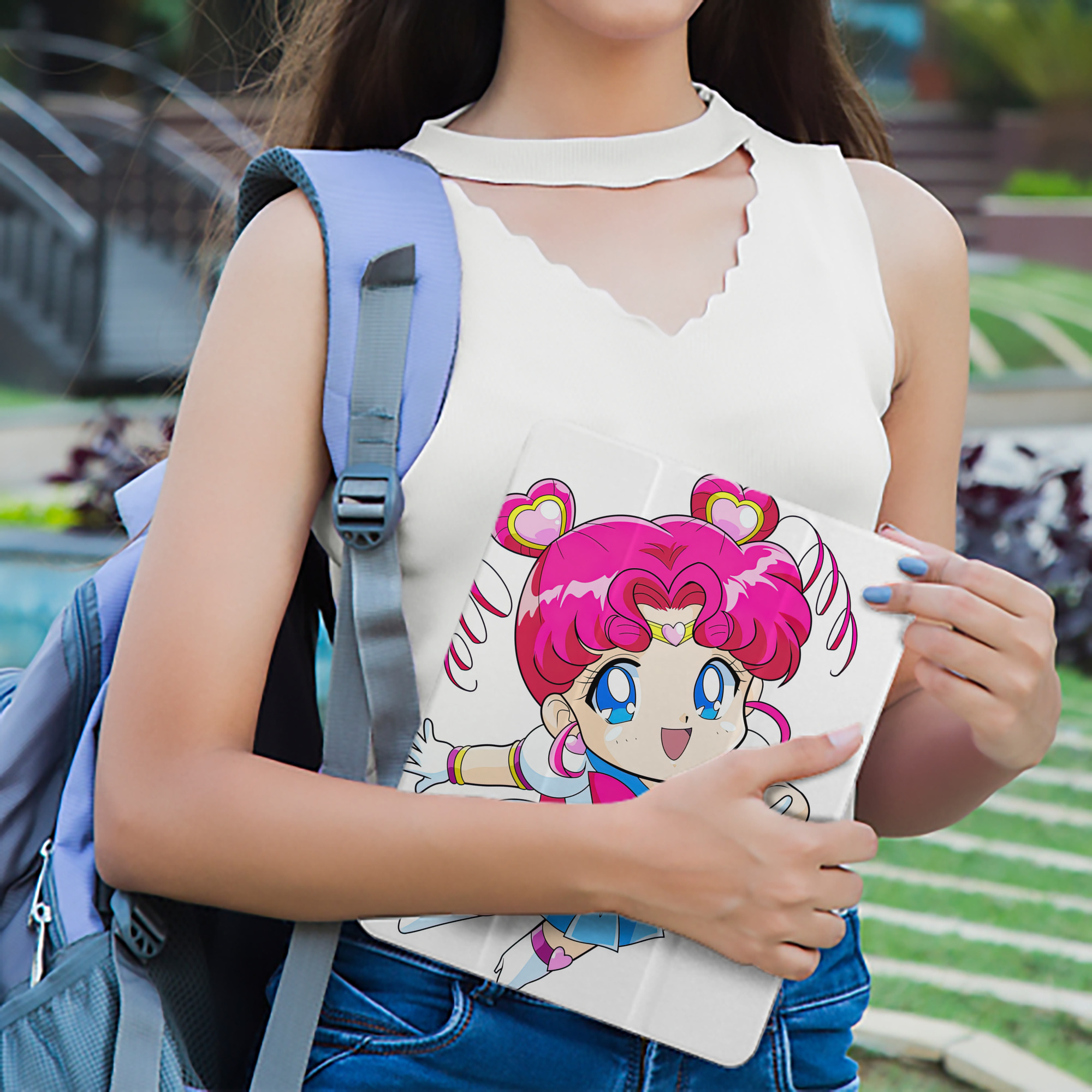 美少女戦士セーラームーン ちびうさ Sailor Moon Chibiusa Tsukino Usagi Small Lady Serenity IPad ケース ペン収納付き 三つ折りスタンド PUレザー×シリコン 対応機種9.5/10.5/10.9インチ