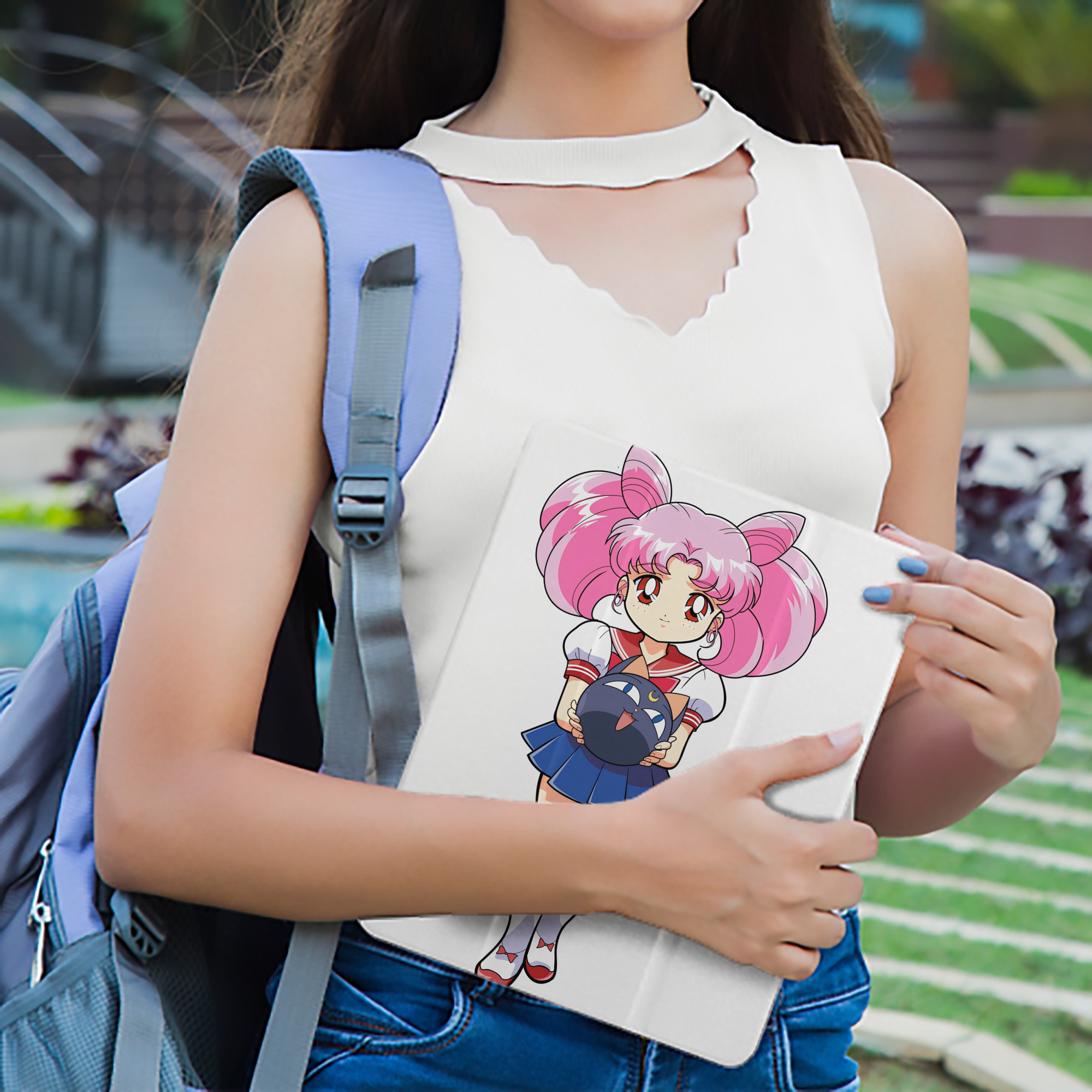 美少女戦士セーラームーン ちびうさ Sailor Moon Chibiusa Tsukino Usagi Small Lady Serenity IPad ケース ペン収納付き 三つ折りスタンド PUレザー×シリコン 対応機種9.5/10.5/10.9インチ