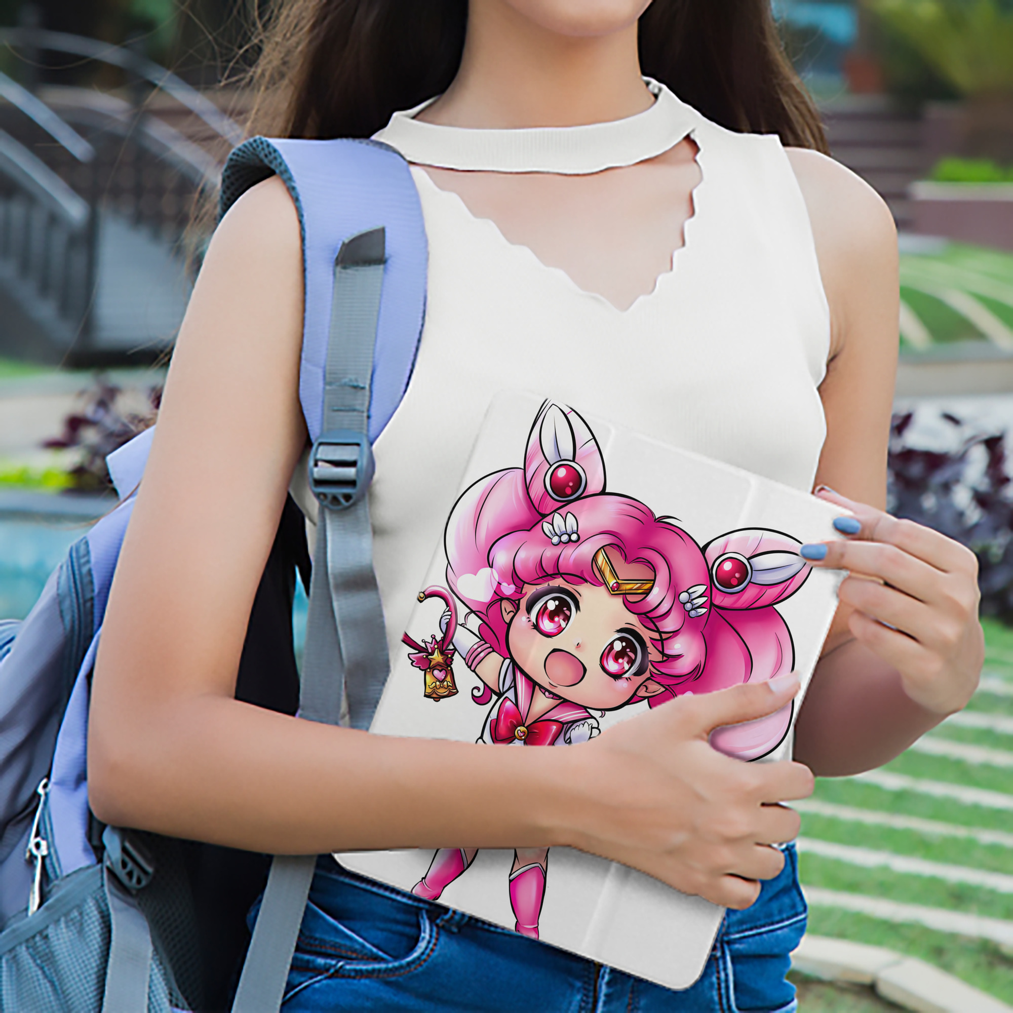 美少女戦士セーラームーン ちびうさ Sailor Moon Chibiusa Tsukino Usagi Small Lady Serenity IPad ケース ペン収納付き 三つ折りスタンド PUレザー×シリコン 対応機種9.5/10.5/10.9インチ