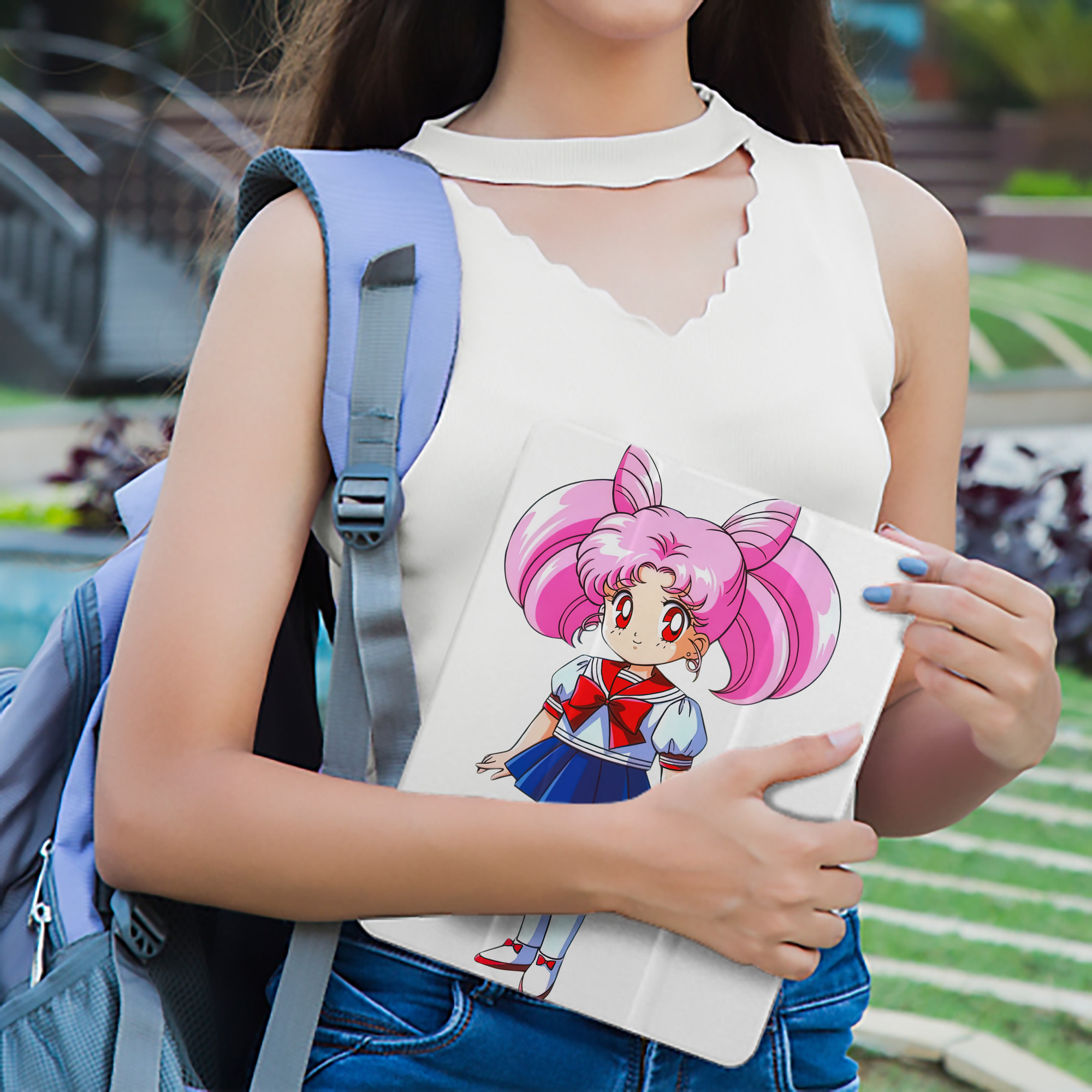 美少女戦士セーラームーン ちびうさ Sailor Moon Chibiusa Tsukino Usagi Small Lady Serenity IPad ケース ペン収納付き 三つ折りスタンド PUレザー×シリコン 対応機種9.5/10.5/10.9インチ