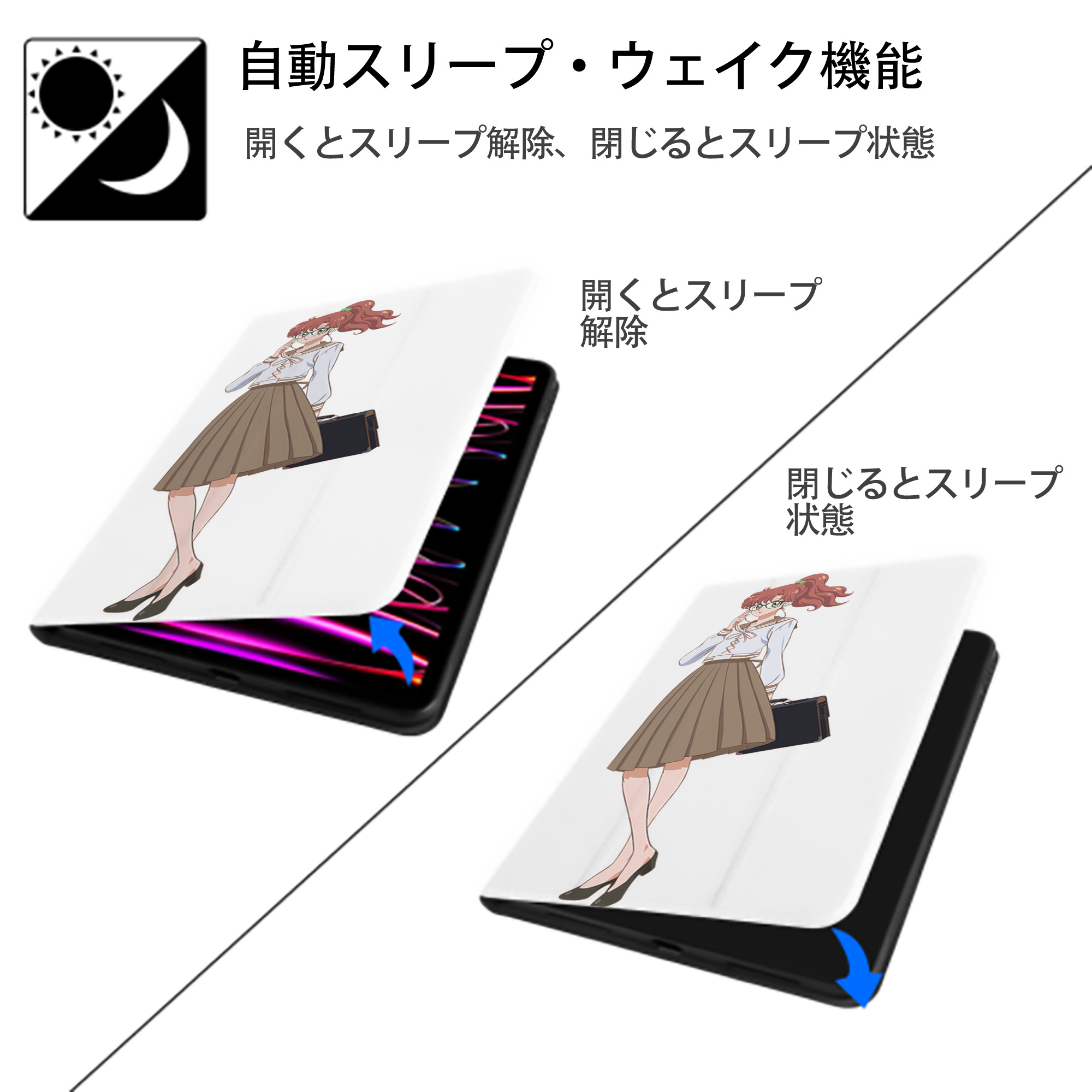 美少女戦士セーラームーン 木野 まこと きの まこと Sailor Moon Kino Makoto （セーラージュピター；Sailor Jupiter） IPad ケース ペン収納付き 三つ折りスタンド PUレザー×シリコン 対応機種9.5/10.5/10.9インチ