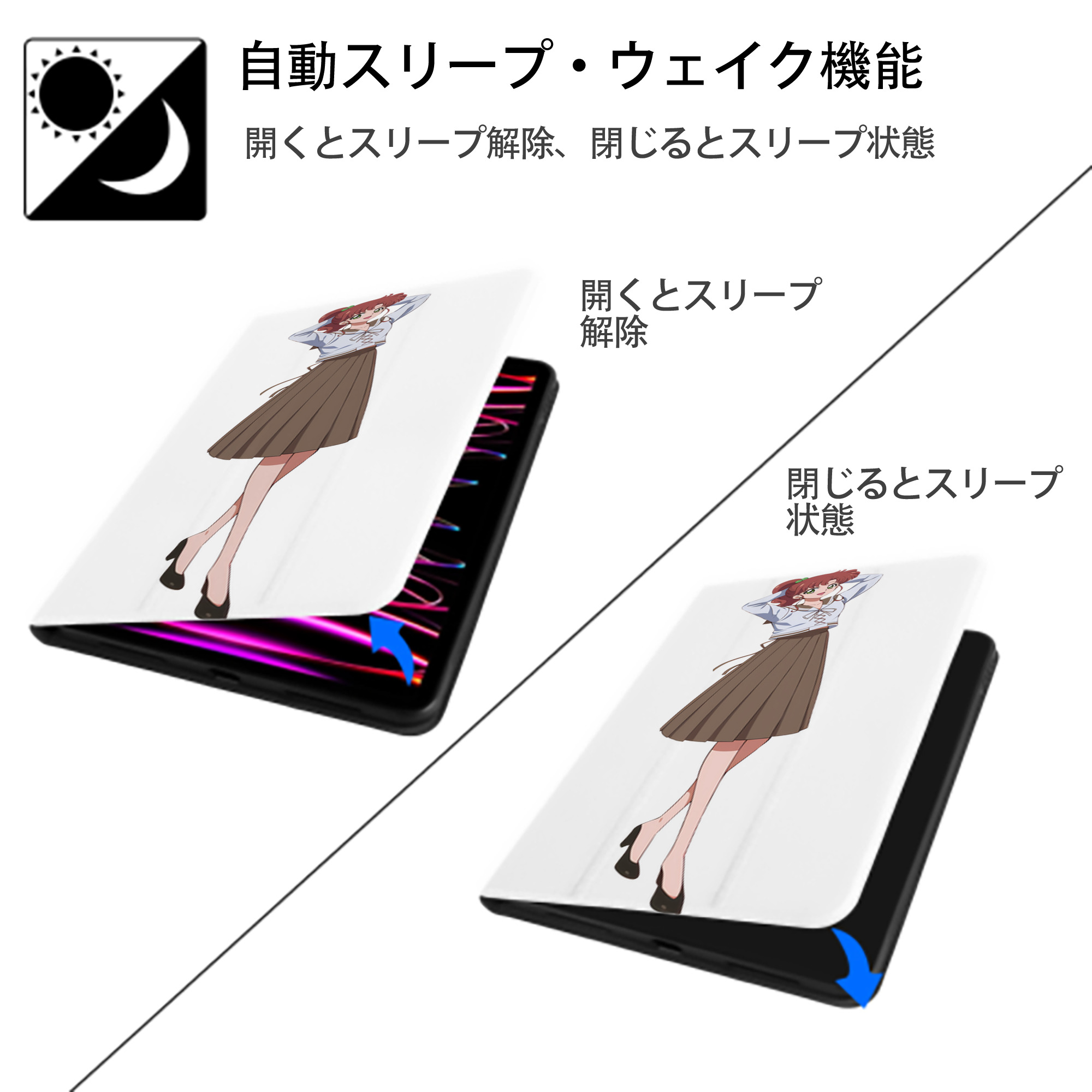 美少女戦士セーラームーン 木野 まこと きの まこと Sailor Moon Kino Makoto （セーラージュピター；Sailor Jupiter） IPad ケース ペン収納付き 三つ折りスタンド PUレザー×シリコン 対応機種9.5/10.5/10.9インチ