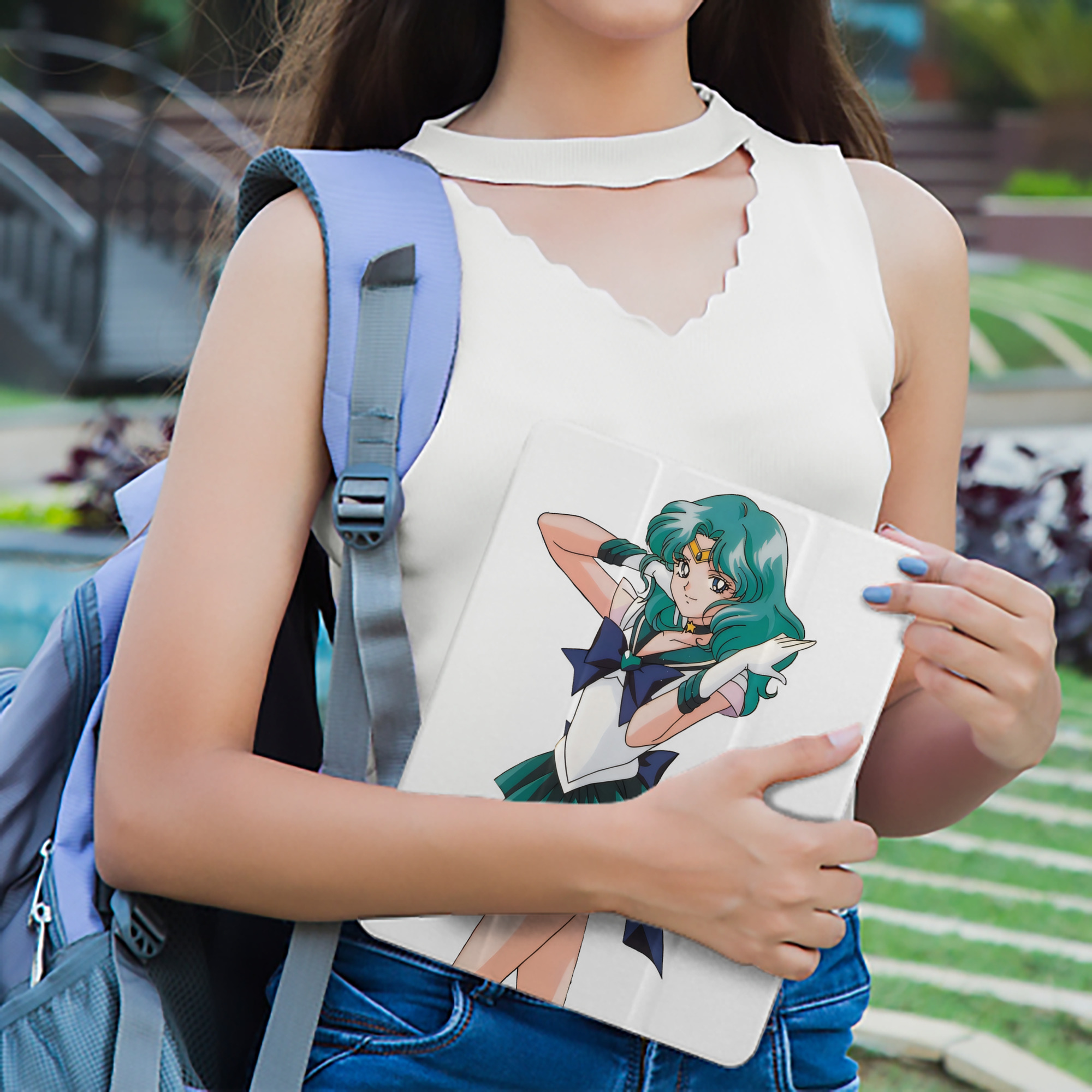 美少女戦士セーラームーン 海王 みちる（かいおう みちる） Sailor Moon Kaiou Michiru IPad ケース ペン収納付き 三つ折りスタンド PUレザー×シリコン 対応機種9.5/10.5/10.9インチ