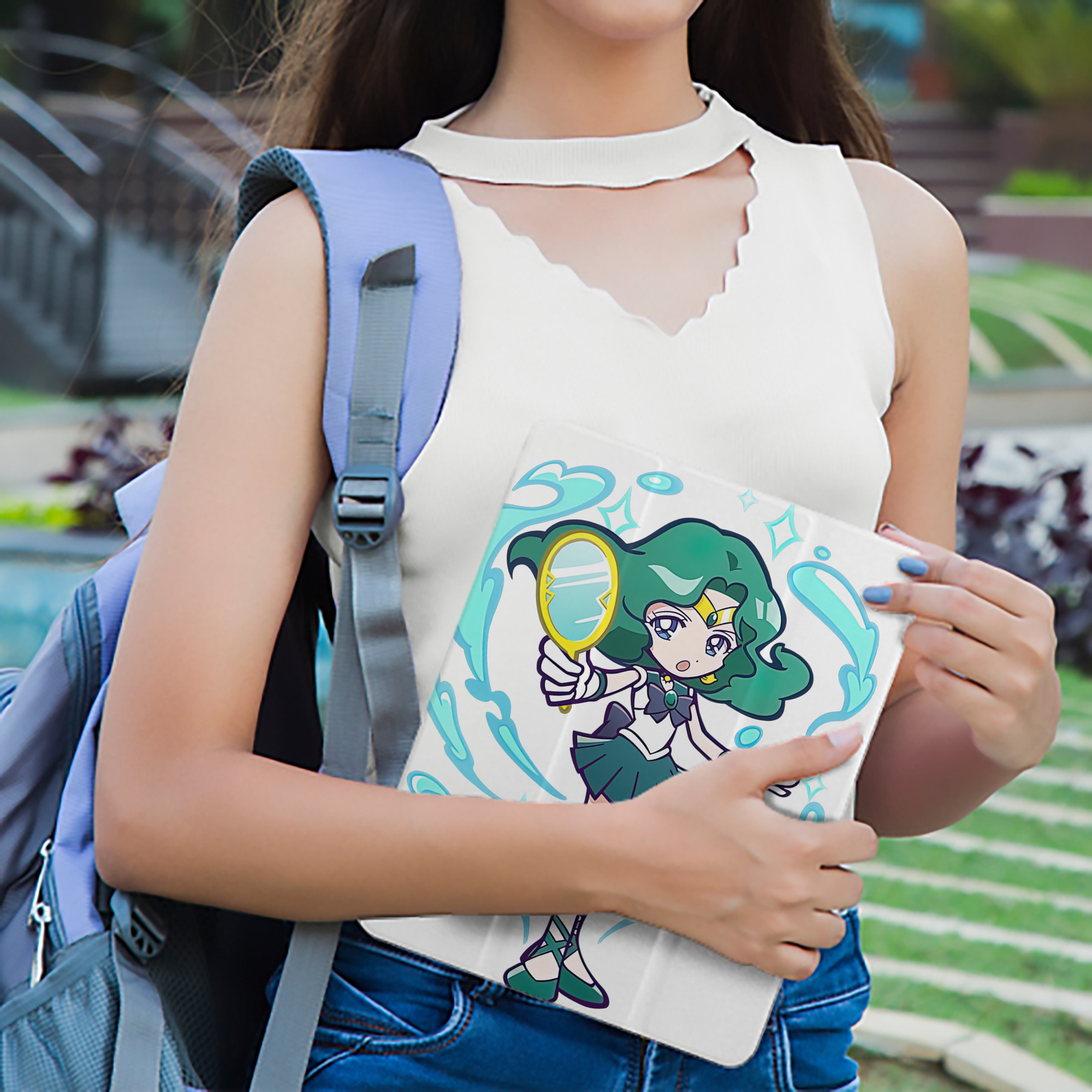 美少女戦士セーラームーン 海王 みちる（かいおう みちる） Sailor Moon Kaiou Michiru IPad ケース ペン収納付き 三つ折りスタンド PUレザー×シリコン 対応機種9.5/10.5/10.9インチ