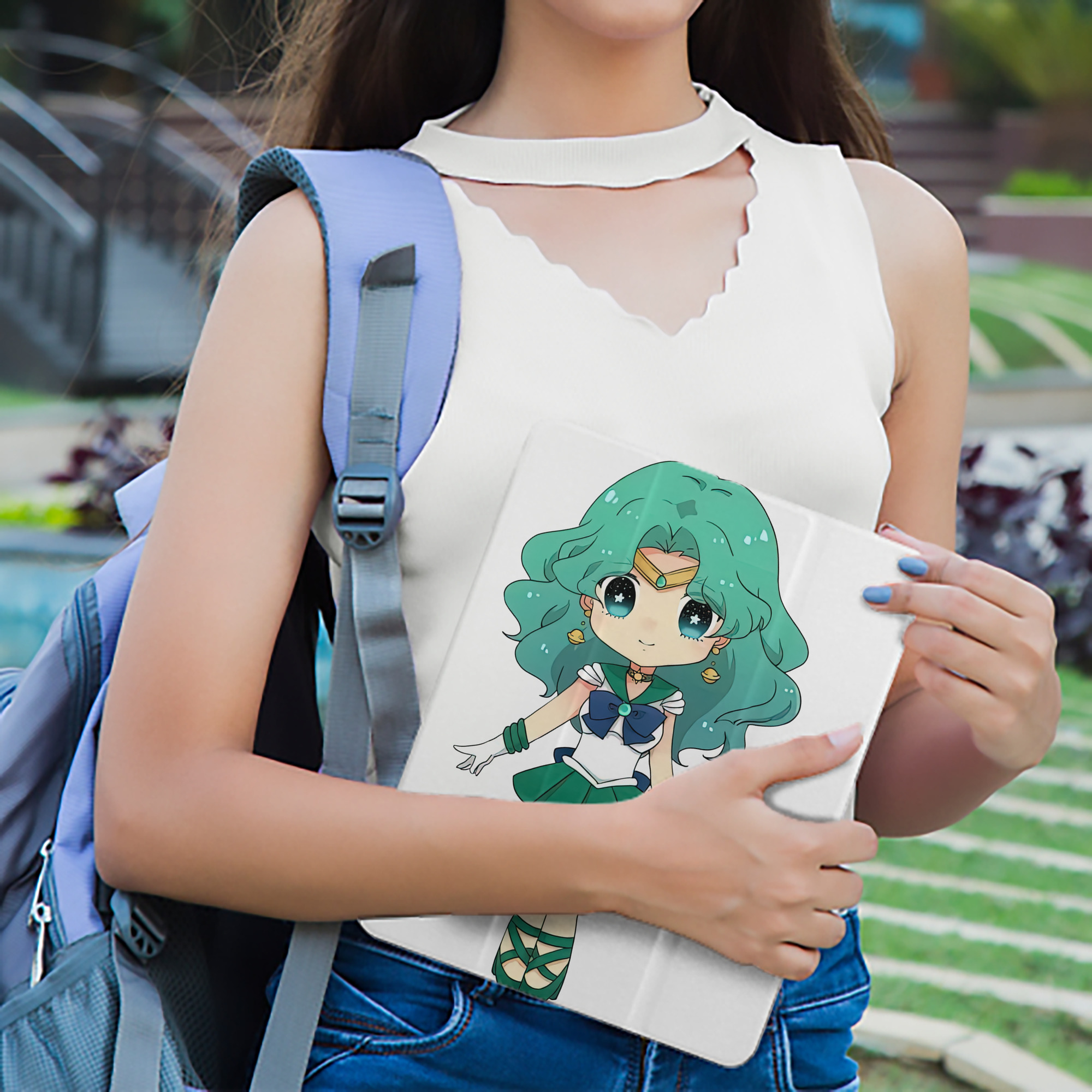 美少女戦士セーラームーン 海王 みちる（かいおう みちる） Sailor Moon Kaiou Michiru IPad ケース ペン収納付き 三つ折りスタンド PUレザー×シリコン 対応機種9.5/10.5/10.9インチ
