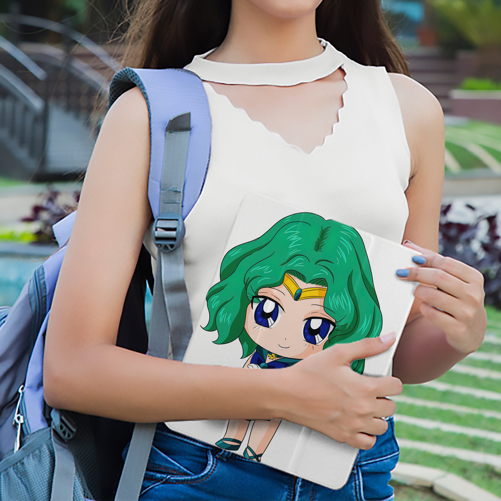 美少女戦士セーラームーン 海王 みちる（かいおう みちる） Sailor Moon Kaiou Michiru IPad ケース ペン収納付き 三つ折りスタンド PUレザー×シリコン 対応機種9.5/10.5/10.9インチ