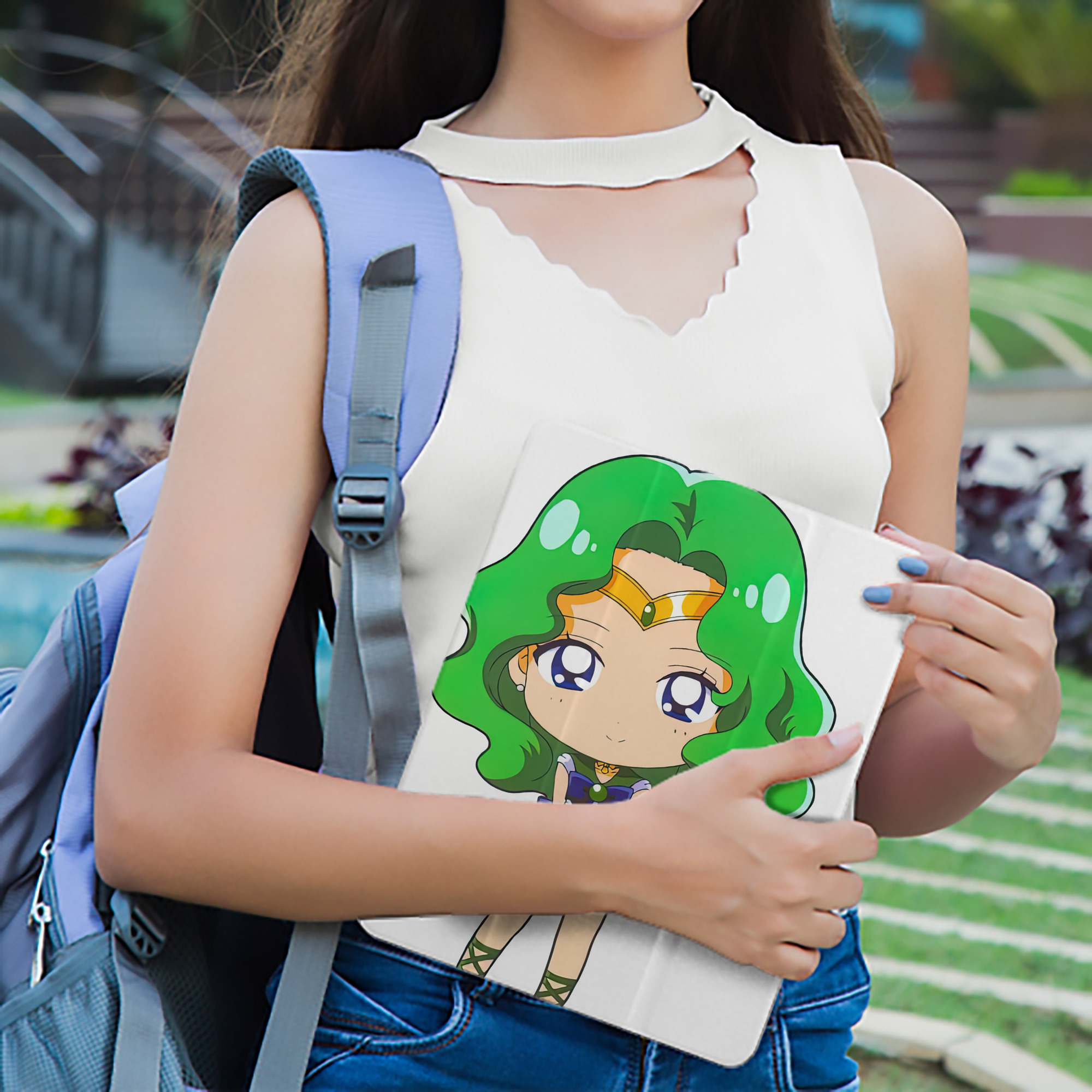 美少女戦士セーラームーン 海王 みちる（かいおう みちる） Sailor Moon Kaiou Michiru IPad ケース ペン収納付き 三つ折りスタンド PUレザー×シリコン 対応機種9.5/10.5/10.9インチ