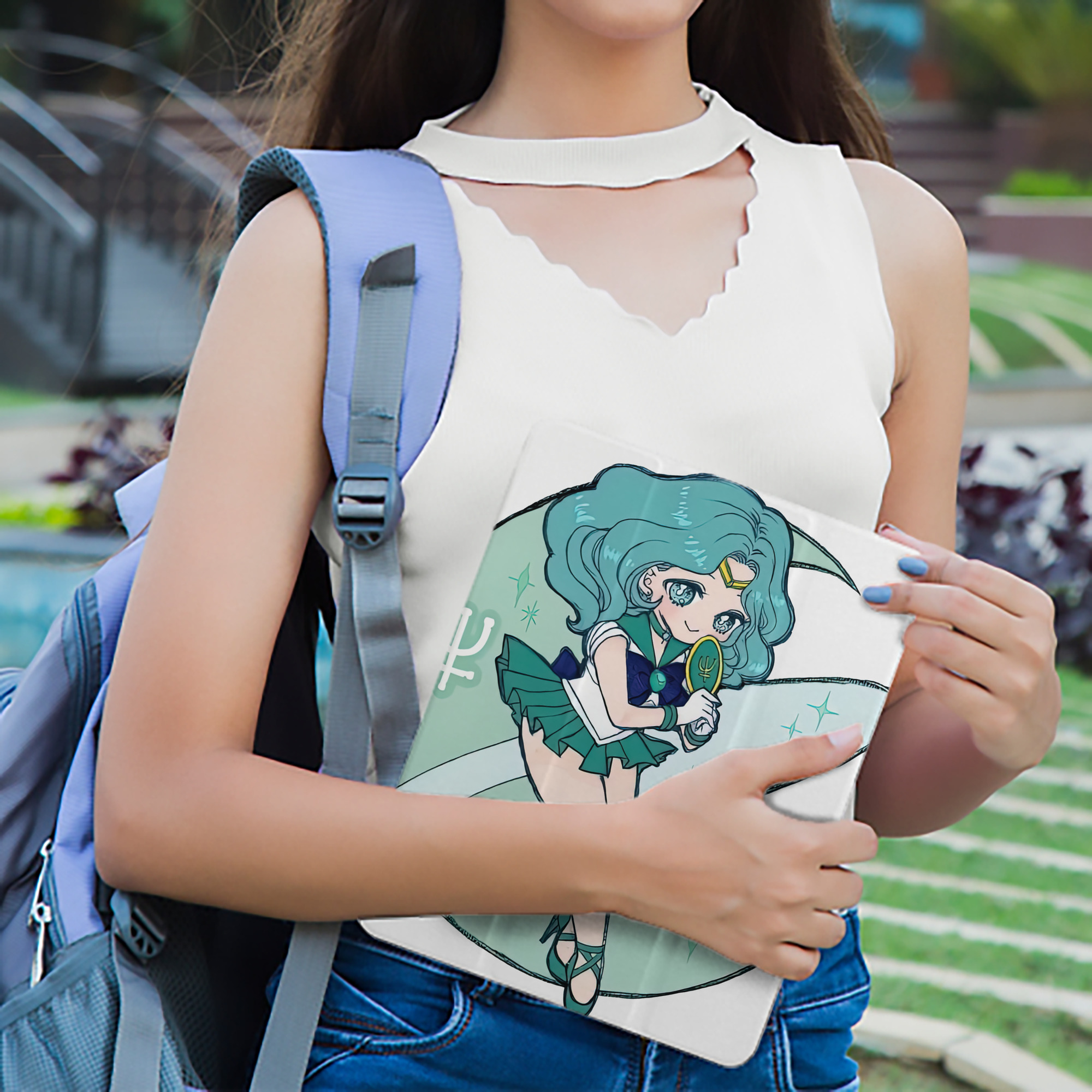 美少女戦士セーラームーン 海王 みちる（かいおう みちる） Sailor Moon Kaiou Michiru IPad ケース ペン収納付き 三つ折りスタンド PUレザー×シリコン 対応機種9.5/10.5/10.9インチ