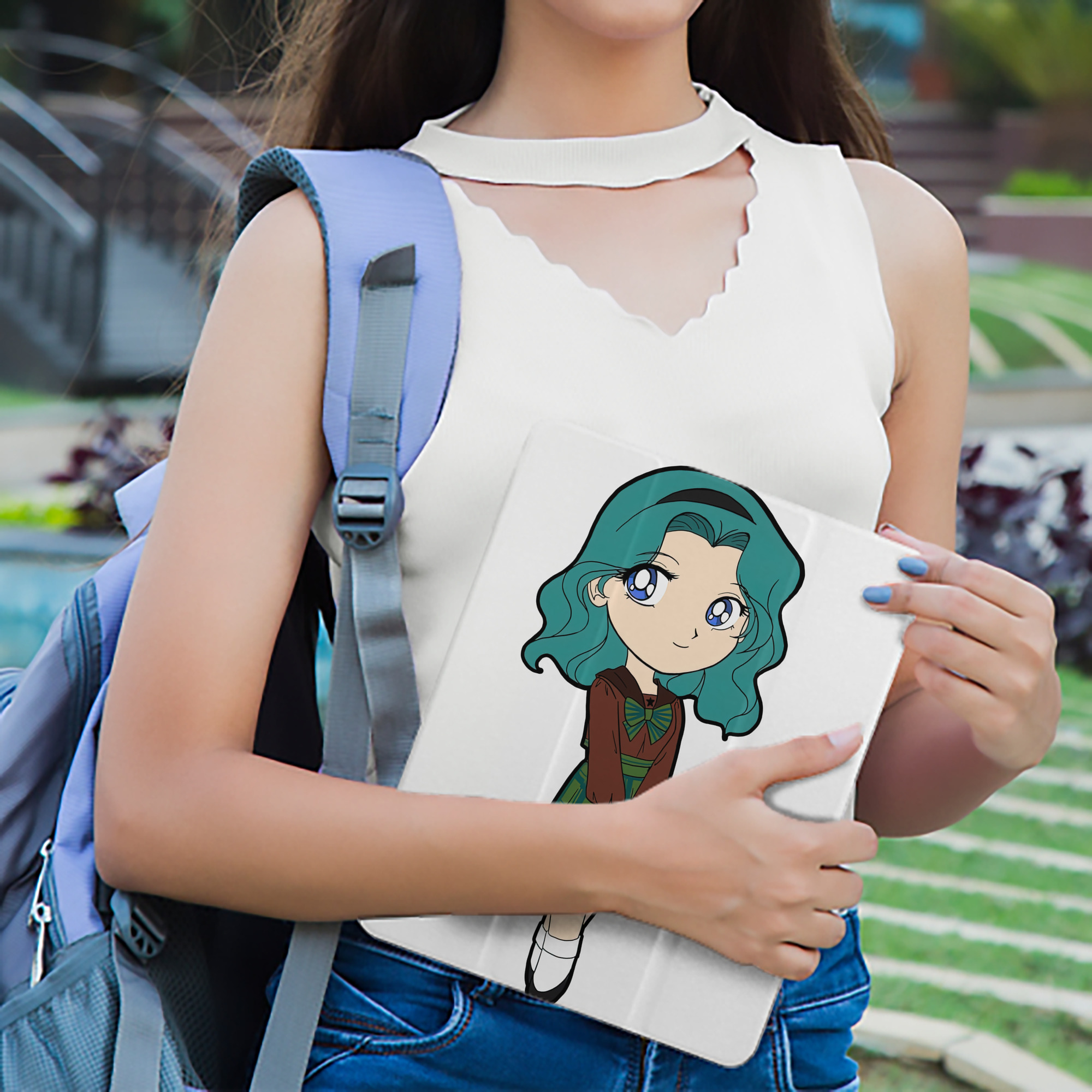 美少女戦士セーラームーン 海王 みちる（かいおう みちる） Sailor Moon Kaiou Michiru IPad ケース ペン収納付き 三つ折りスタンド PUレザー×シリコン 対応機種9.5/10.5/10.9インチ