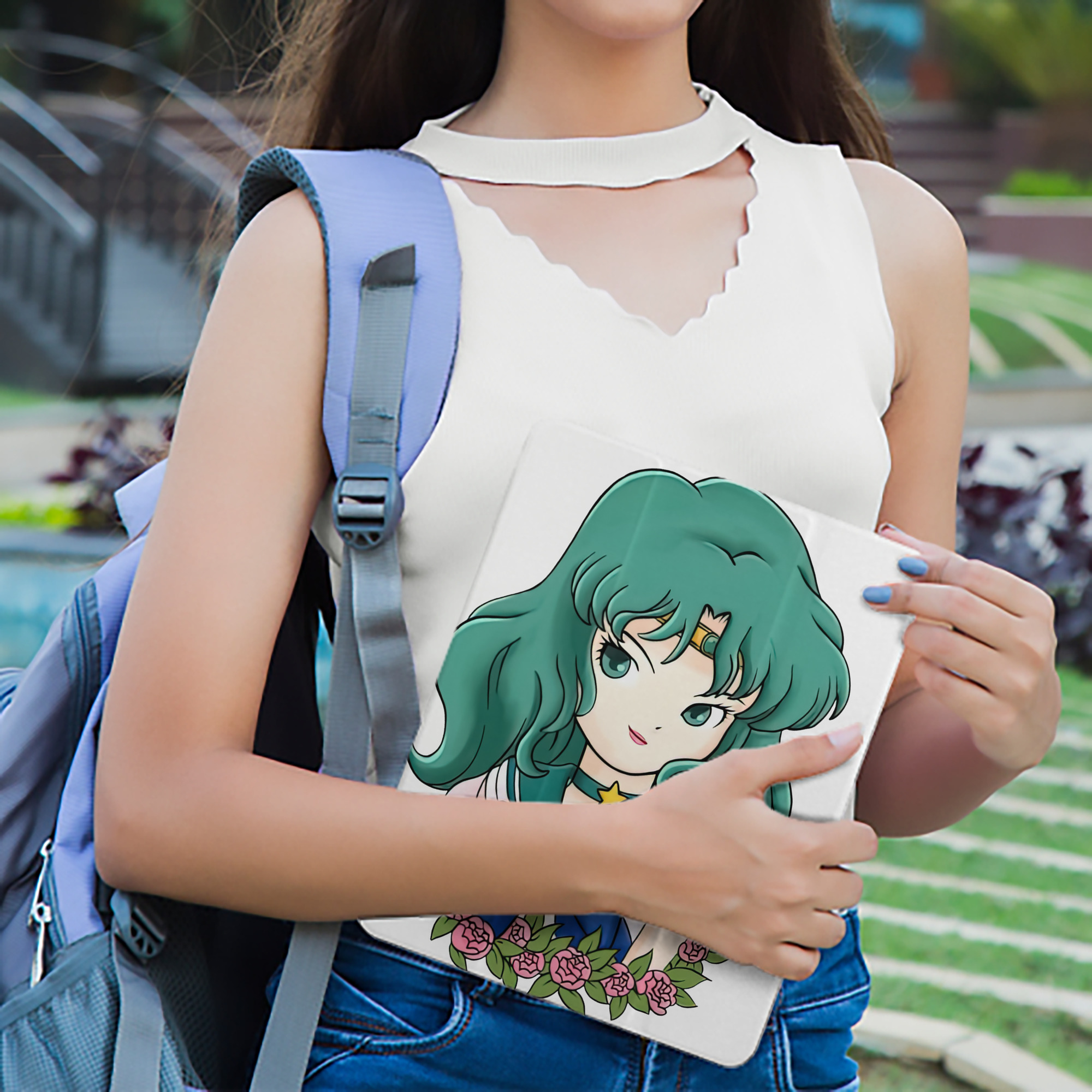 美少女戦士セーラームーン 海王 みちる（かいおう みちる） Sailor Moon Kaiou Michiru IPad ケース ペン収納付き 三つ折りスタンド PUレザー×シリコン 対応機種9.5/10.5/10.9インチ