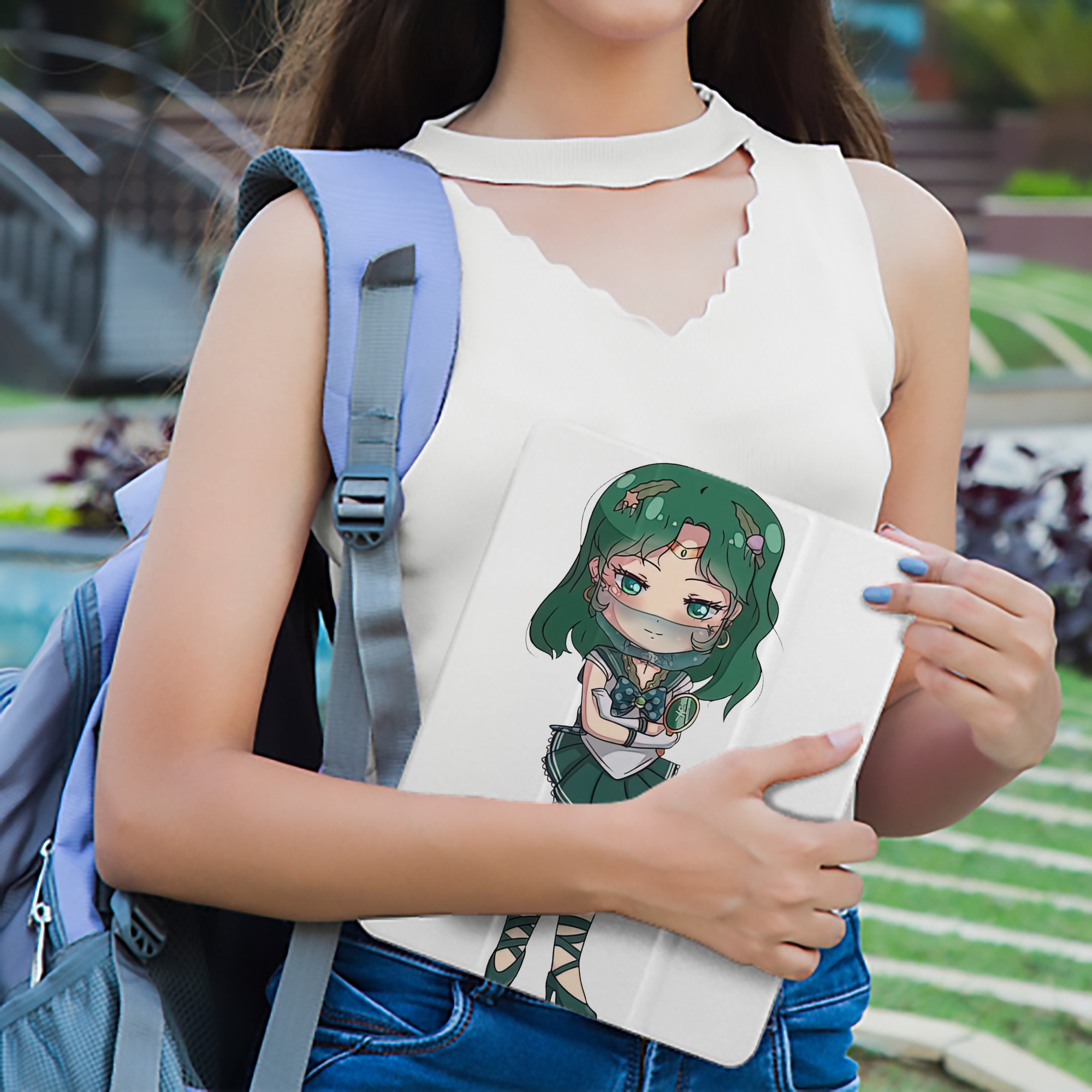 美少女戦士セーラームーン 海王 みちる（かいおう みちる） Sailor Moon Kaiou Michiru IPad ケース ペン収納付き 三つ折りスタンド PUレザー×シリコン 対応機種9.5/10.5/10.9インチ
