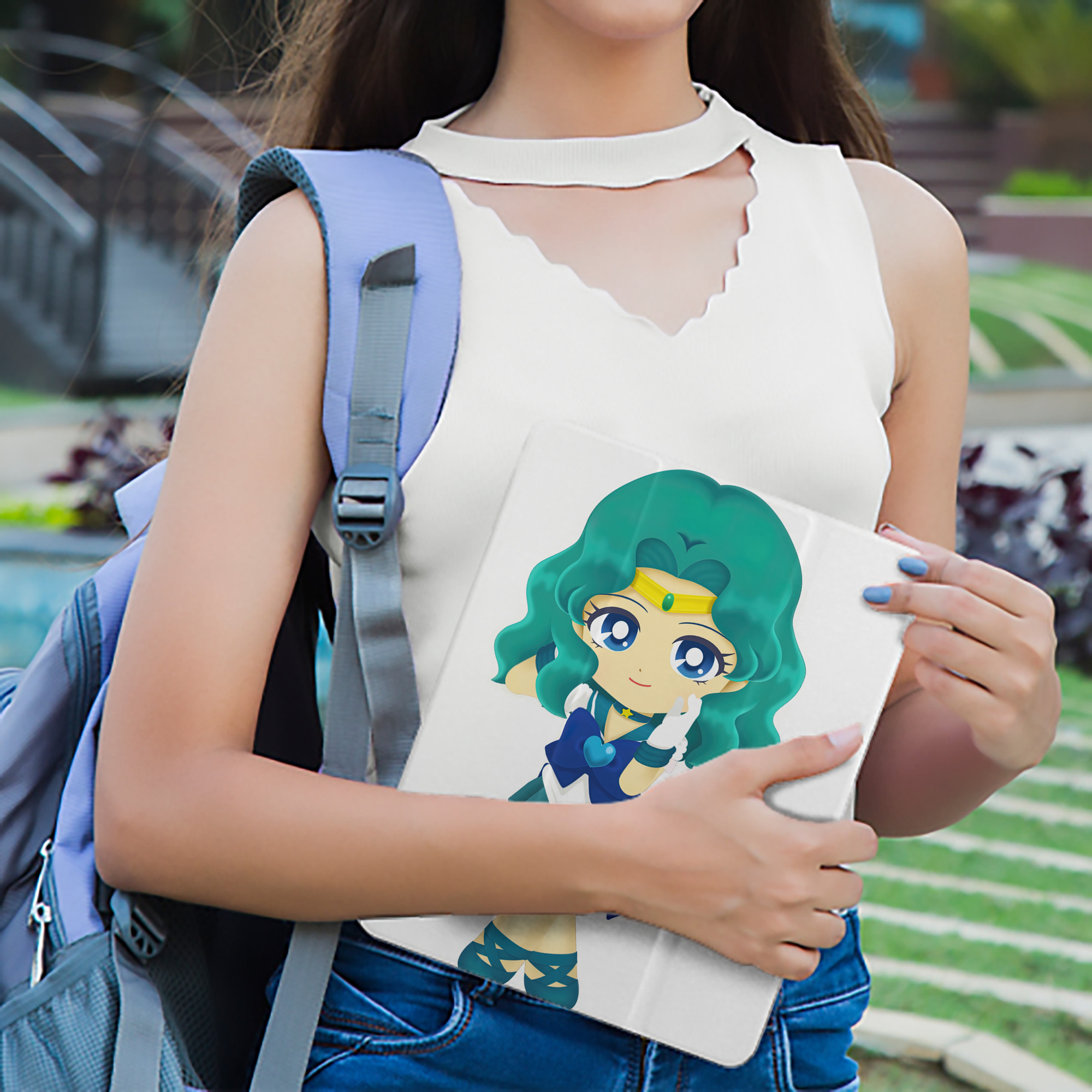 美少女戦士セーラームーン 海王 みちる（かいおう みちる） Sailor Moon Kaiou Michiru IPad ケース ペン収納付き 三つ折りスタンド PUレザー×シリコン 対応機種9.5/10.5/10.9インチ