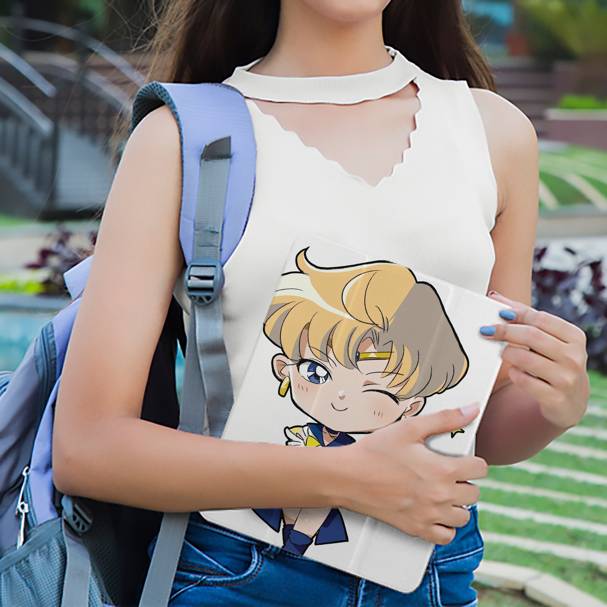 美少女戦士セーラームーン 天王はるか Sailor Moon Tenoh Haruka IPad ケース ペン収納付き 三つ折りスタンド PUレザー×シリコン 対応機種9.5/10.5/10.9インチ