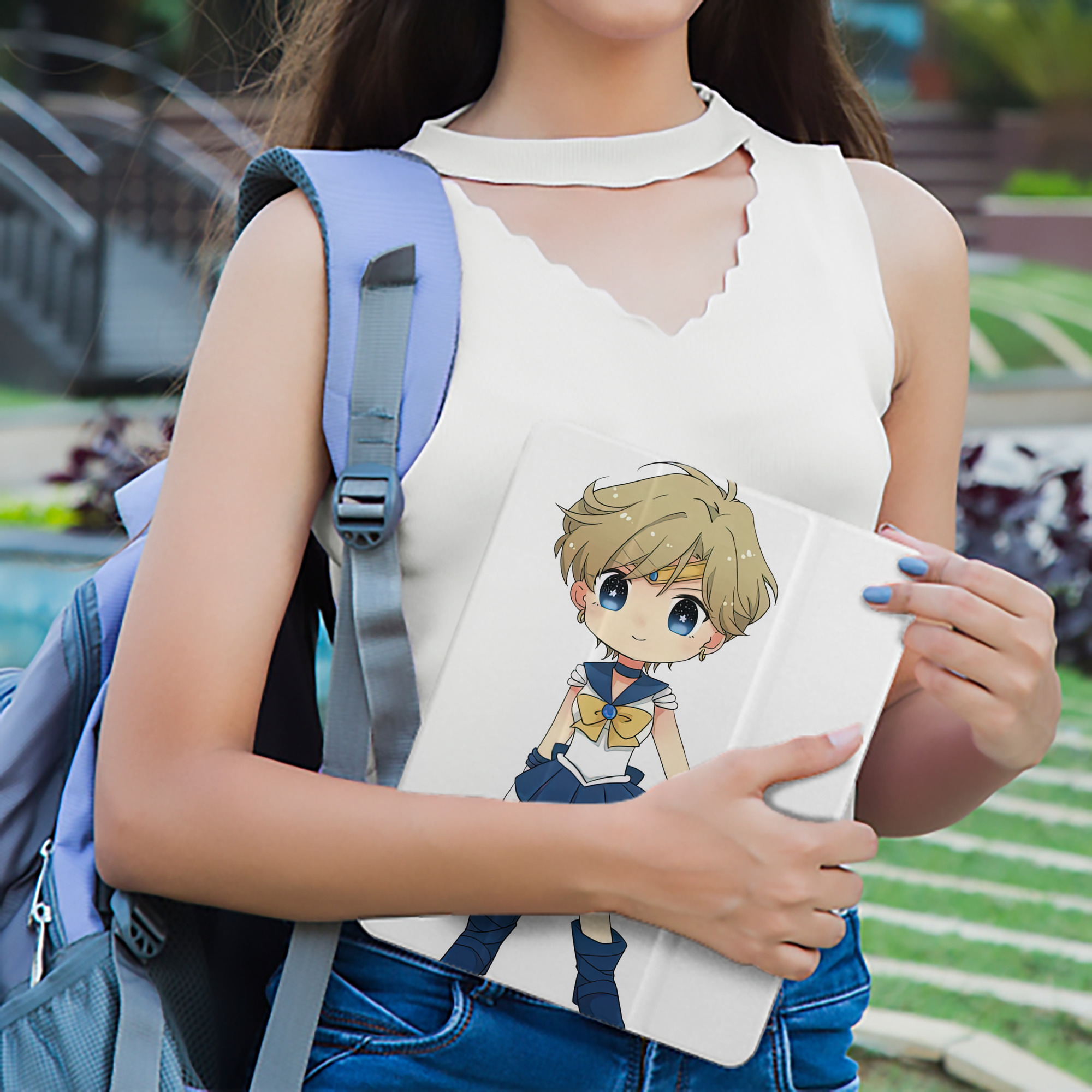 美少女戦士セーラームーン 天王はるか Sailor Moon Tenoh Haruka IPad ケース ペン収納付き 三つ折りスタンド PUレザー×シリコン 対応機種9.5/10.5/10.9インチ