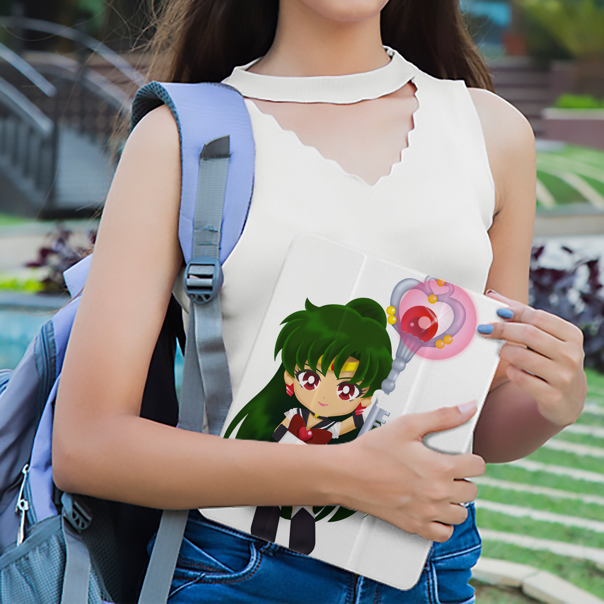 美少女戦士セーラームーン 冥王せつな Sailor Moon Meiou Setsuna IPad ケース ペン収納付き 三つ折りスタンド PUレザー×シリコン 対応機種9.5/10.5/10.9インチ