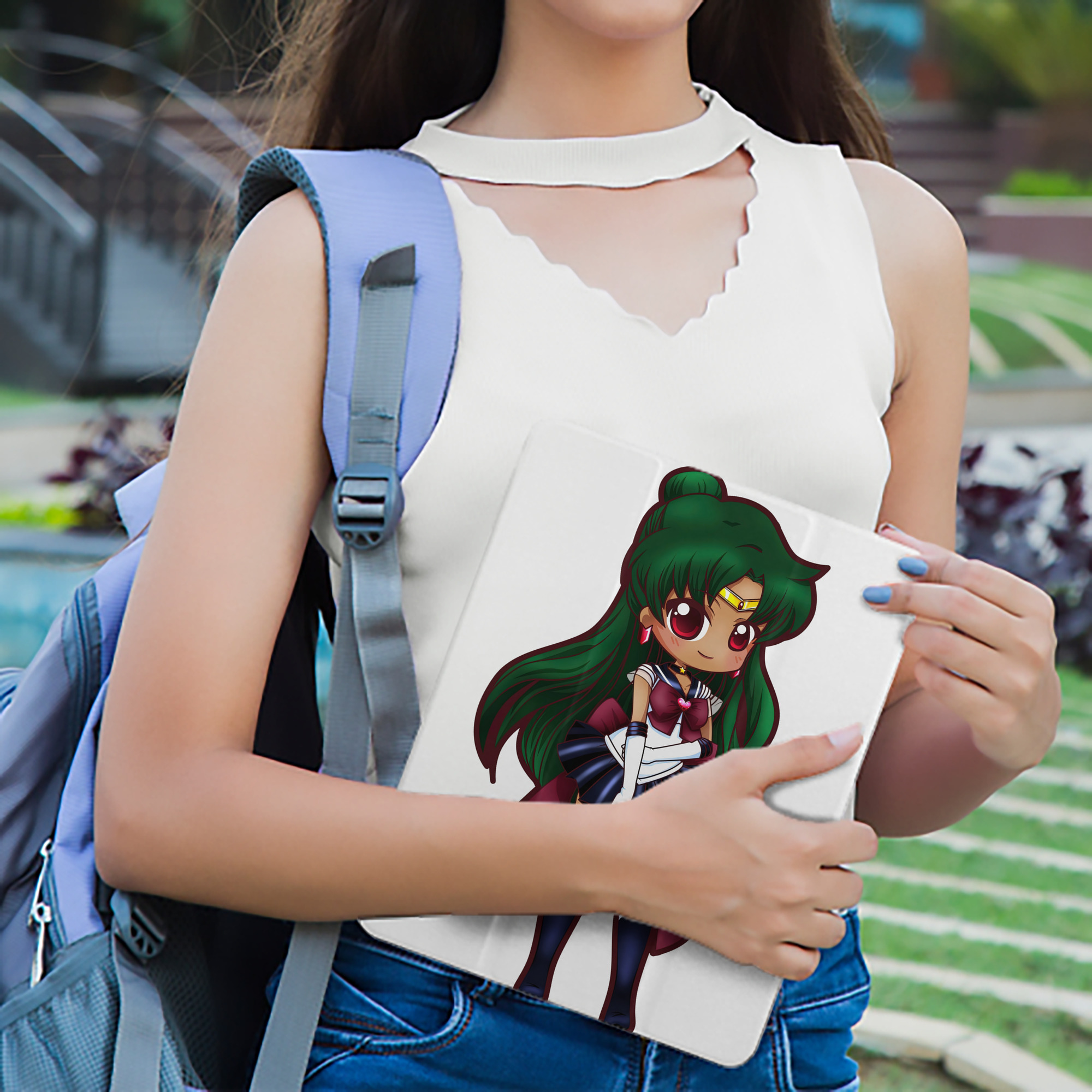 美少女戦士セーラームーン 冥王せつな Sailor Moon Meiou Setsuna IPad ケース ペン収納付き 三つ折りスタンド PUレザー×シリコン 対応機種9.5/10.5/10.9インチ
