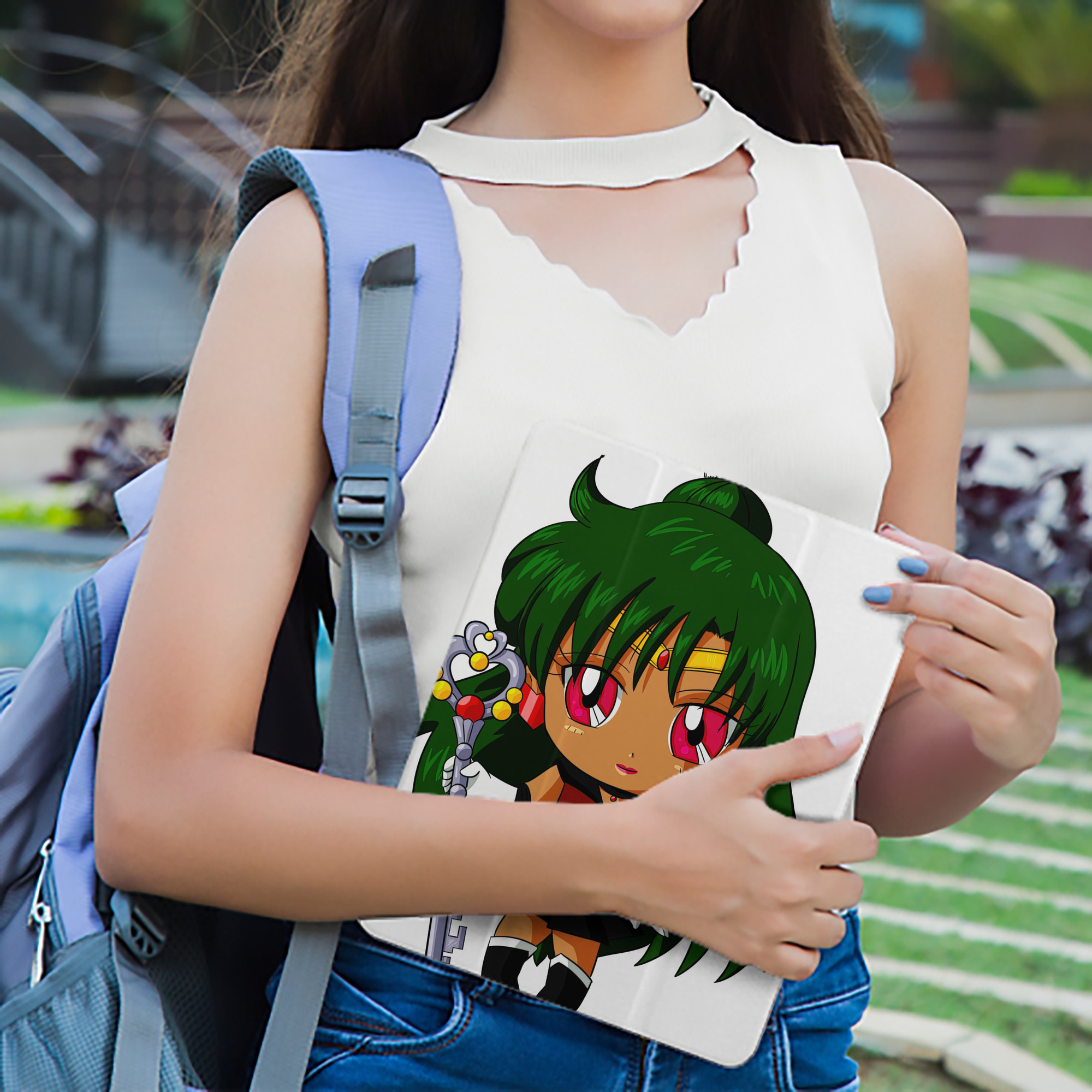 美少女戦士セーラームーン 冥王せつな Sailor Moon Meiou Setsuna IPad ケース ペン収納付き 三つ折りスタンド PUレザー×シリコン 対応機種9.5/10.5/10.9インチ