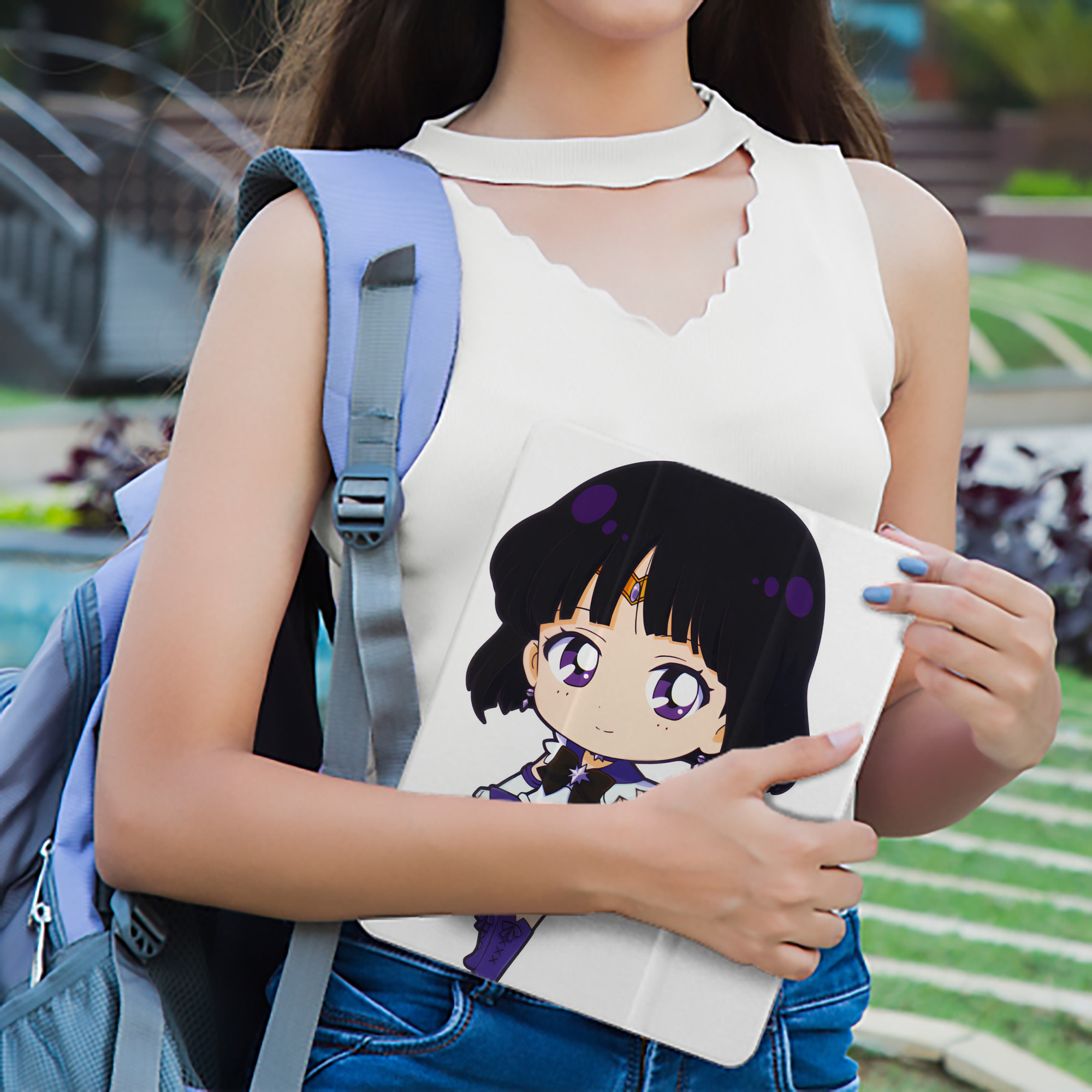 美少女戦士セーラームーン 土萠ほたる Sailor Moon Tomoe Hotaru （セーラーサターン；Sailor Saturn） IPad ケース ペン収納付き 三つ折りスタンド PUレザー×シリコン 対応機種9.5/10.5/10.9インチ
