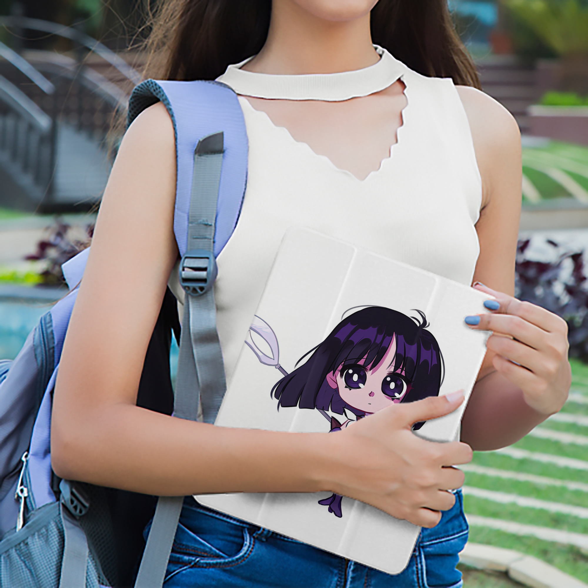 美少女戦士セーラームーン 土萠ほたる Sailor Moon Tomoe Hotaru （セーラーサターン；Sailor Saturn） IPad ケース ペン収納付き 三つ折りスタンド PUレザー×シリコン 対応機種9.5/10.5/10.9インチ