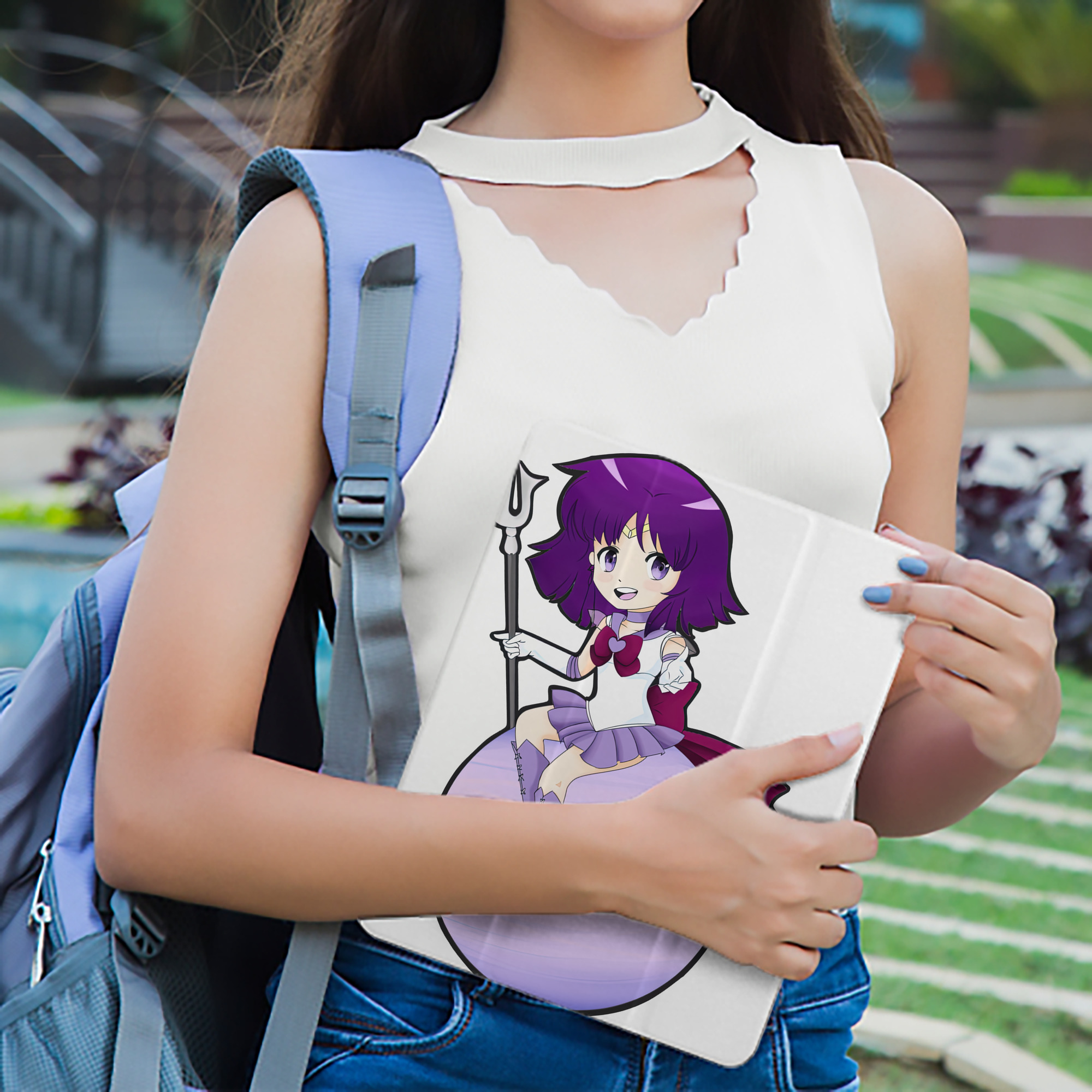 美少女戦士セーラームーン 土萠ほたる Sailor Moon Tomoe Hotaru （セーラーサターン；Sailor Saturn） IPad ケース ペン収納付き 三つ折りスタンド PUレザー×シリコン 対応機種9.5/10.5/10.9インチ