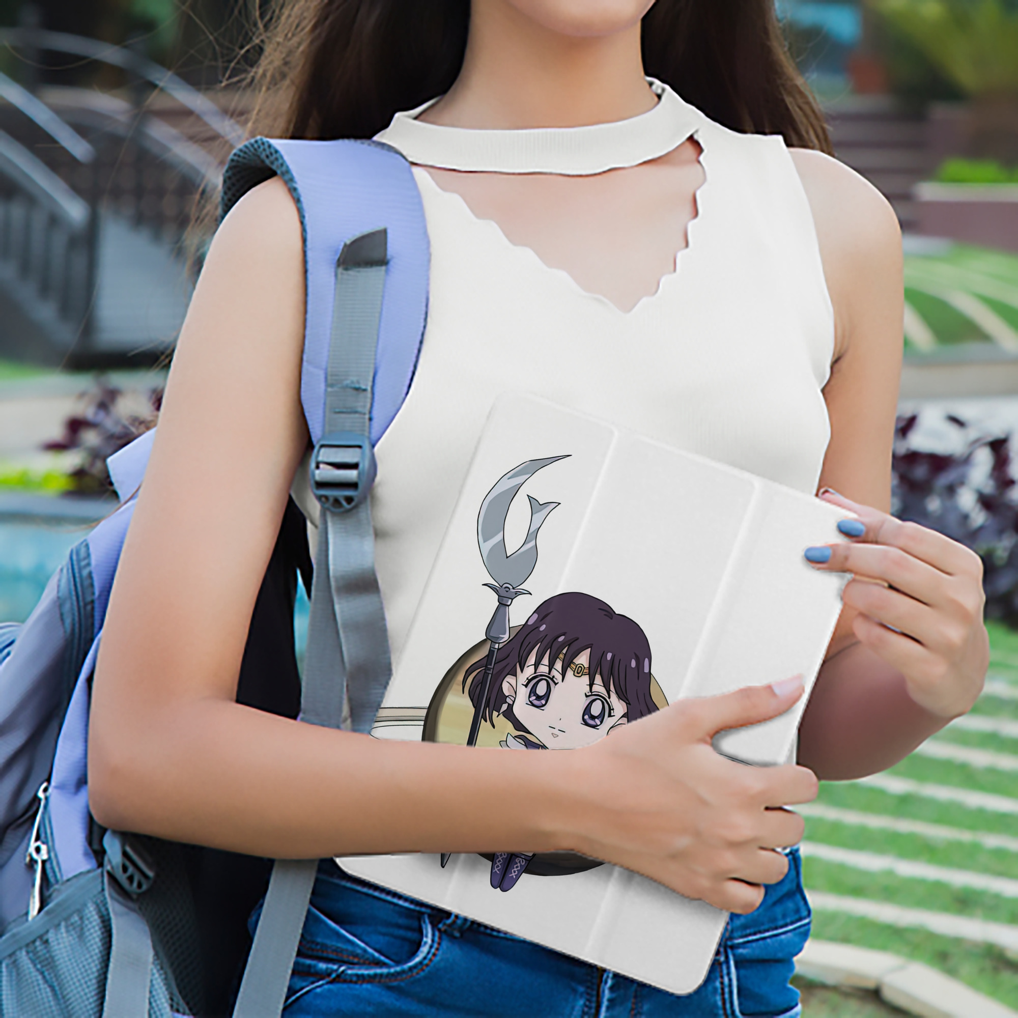 美少女戦士セーラームーン 土萠ほたる Sailor Moon Tomoe Hotaru （セーラーサターン；Sailor Saturn） IPad ケース ペン収納付き 三つ折りスタンド PUレザー×シリコン 対応機種9.5/10.5/10.9インチ