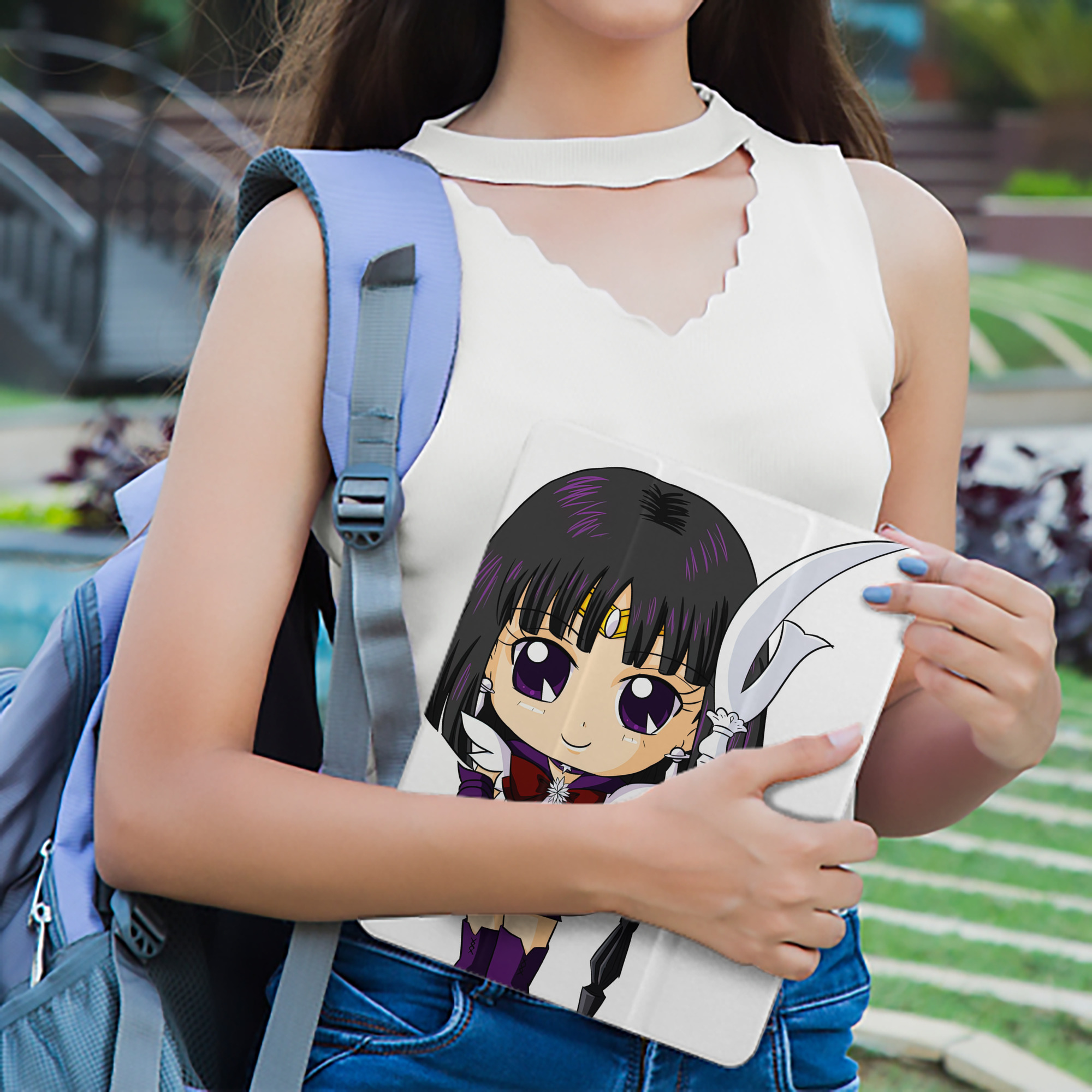 美少女戦士セーラームーン 土萠ほたる Sailor Moon Tomoe Hotaru （セーラーサターン；Sailor Saturn） IPad ケース ペン収納付き 三つ折りスタンド PUレザー×シリコン 対応機種9.5/10.5/10.9インチ