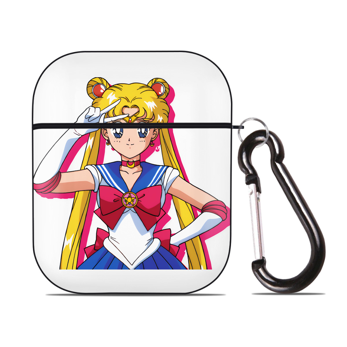 （画像用） 美少女戦士セーラームーン 月野 うさぎ つきの うさぎ Sailor Moon Tsukino Usagi AirPods 第2世代保護ケース ハードシェル ブラック 耐衝撃・防指紋・カラビナ付き