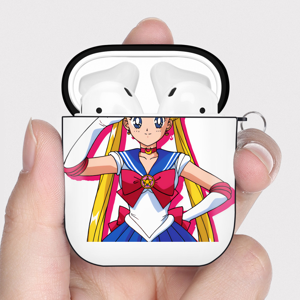 （画像用） 美少女戦士セーラームーン 月野 うさぎ つきの うさぎ Sailor Moon Tsukino Usagi AirPods 第2世代保護ケース ハードシェル ブラック 耐衝撃・防指紋・カラビナ付き