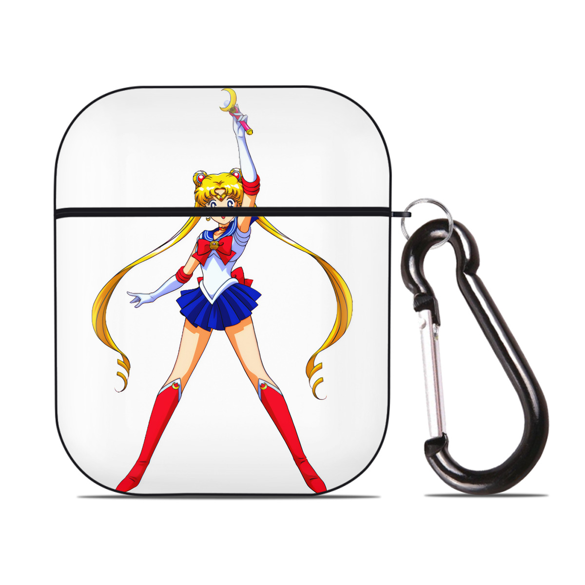 （画像用） 美少女戦士セーラームーン 月野 うさぎ つきの うさぎ Sailor Moon Tsukino Usagi AirPods 第2世代保護ケース ハードシェル ブラック 耐衝撃・防指紋・カラビナ付き