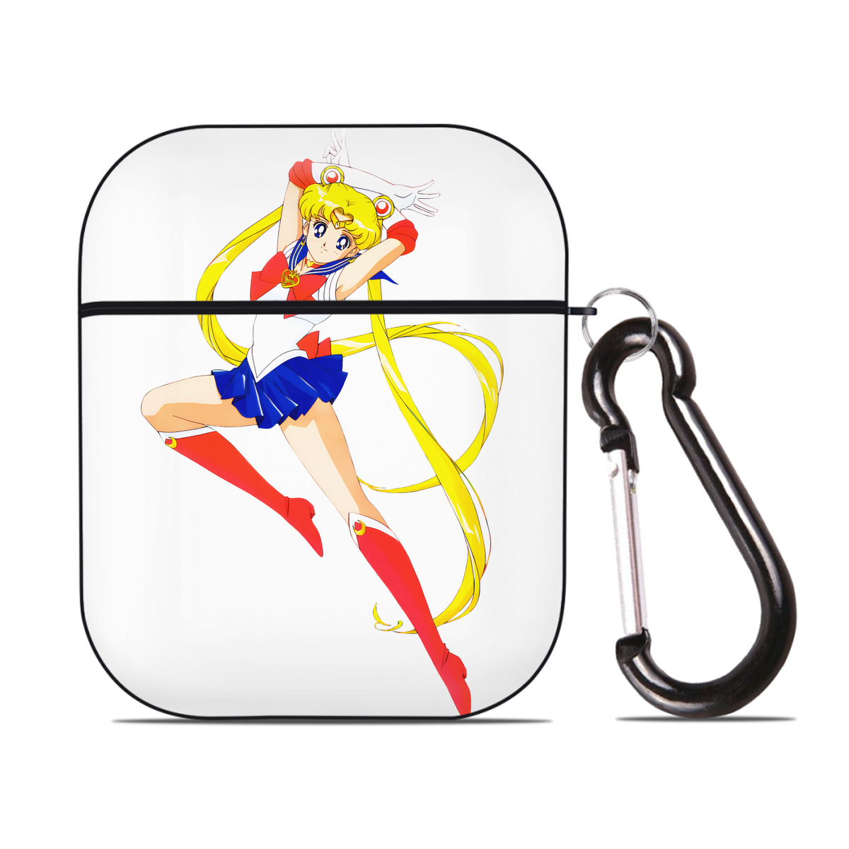 （画像用） 美少女戦士セーラームーン 月野 うさぎ つきの うさぎ Sailor Moon Tsukino Usagi AirPods 第2世代保護ケース ハードシェル ブラック 耐衝撃・防指紋・カラビナ付き