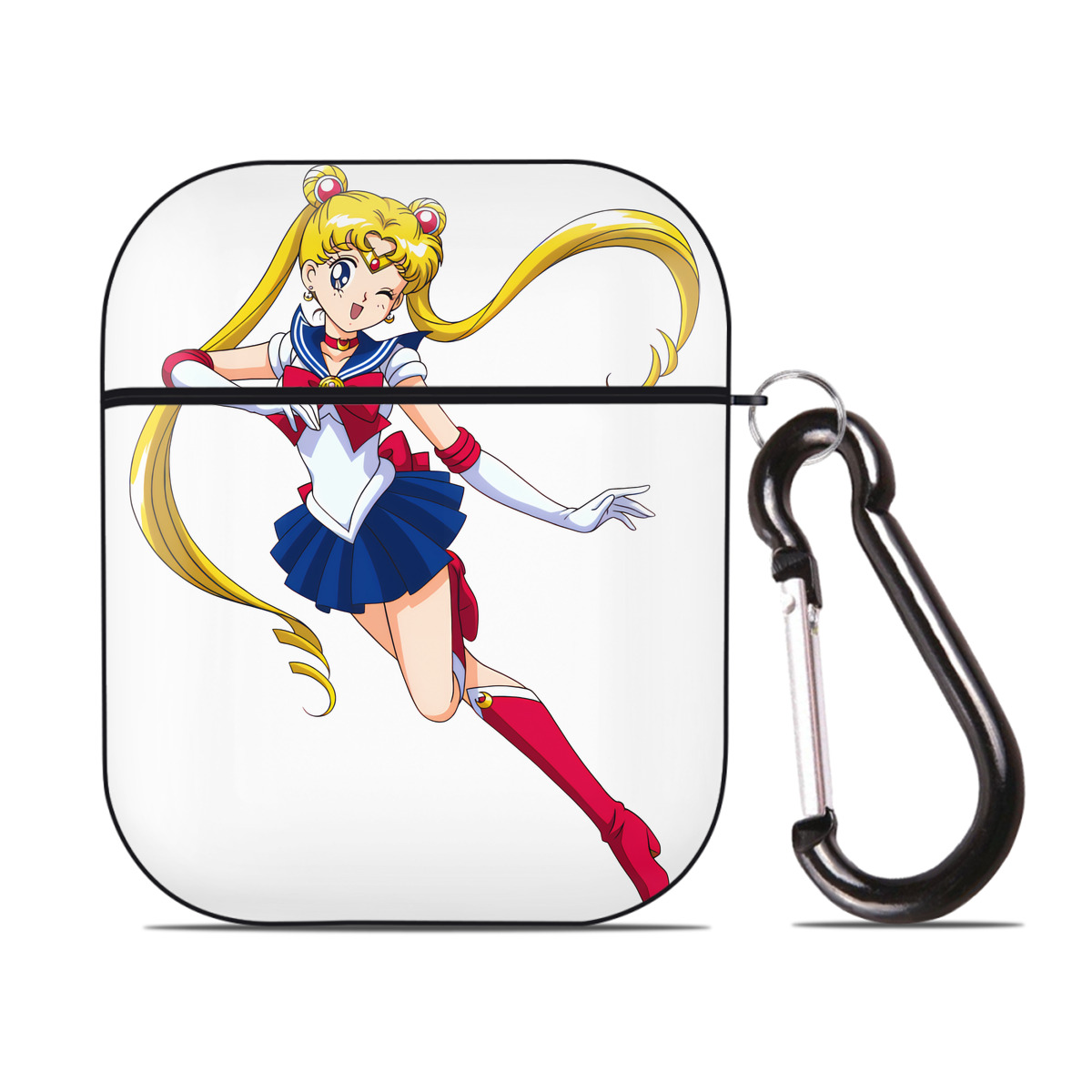 （画像用） 美少女戦士セーラームーン 月野 うさぎ つきの うさぎ Sailor Moon Tsukino Usagi AirPods 第2世代保護ケース ハードシェル ブラック 耐衝撃・防指紋・カラビナ付き