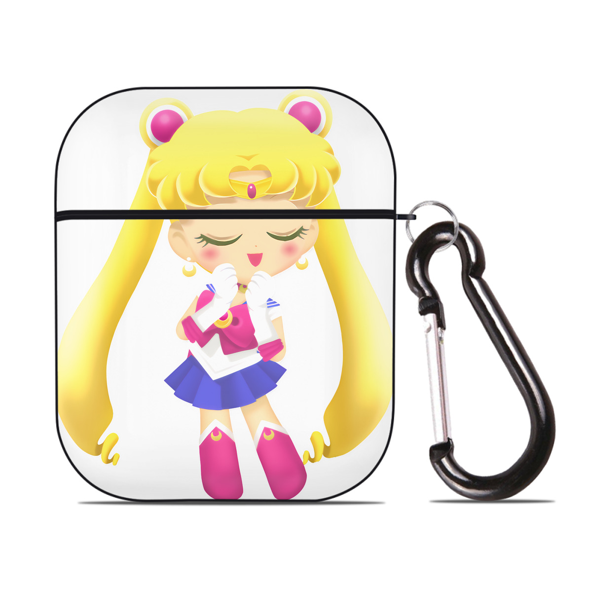 （画像用） 美少女戦士セーラームーン 月野 うさぎ つきの うさぎ Sailor Moon Tsukino Usagi AirPods 第2世代保護ケース ハードシェル ブラック 耐衝撃・防指紋・カラビナ付き