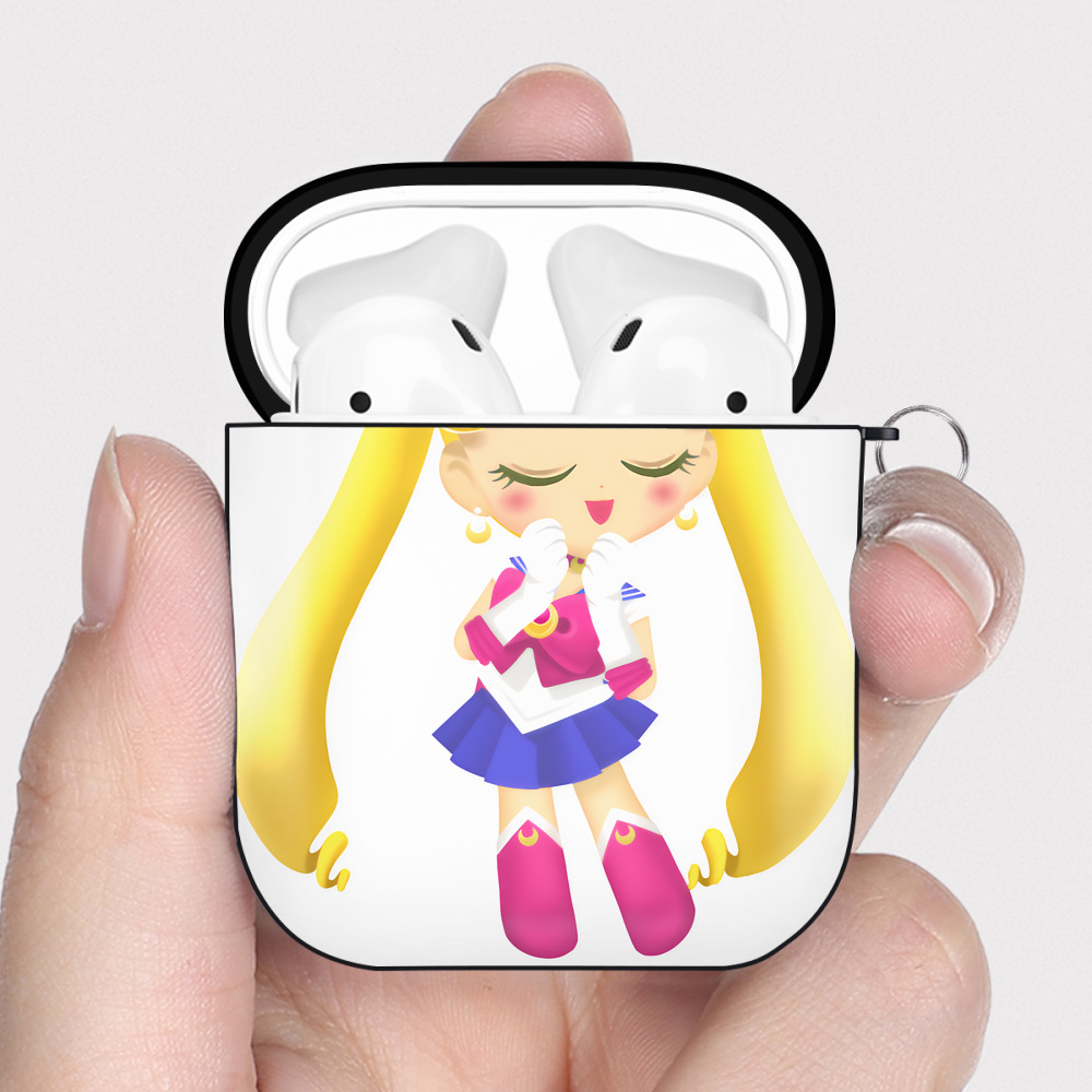 （画像用） 美少女戦士セーラームーン 月野 うさぎ つきの うさぎ Sailor Moon Tsukino Usagi AirPods 第2世代保護ケース ハードシェル ブラック 耐衝撃・防指紋・カラビナ付き