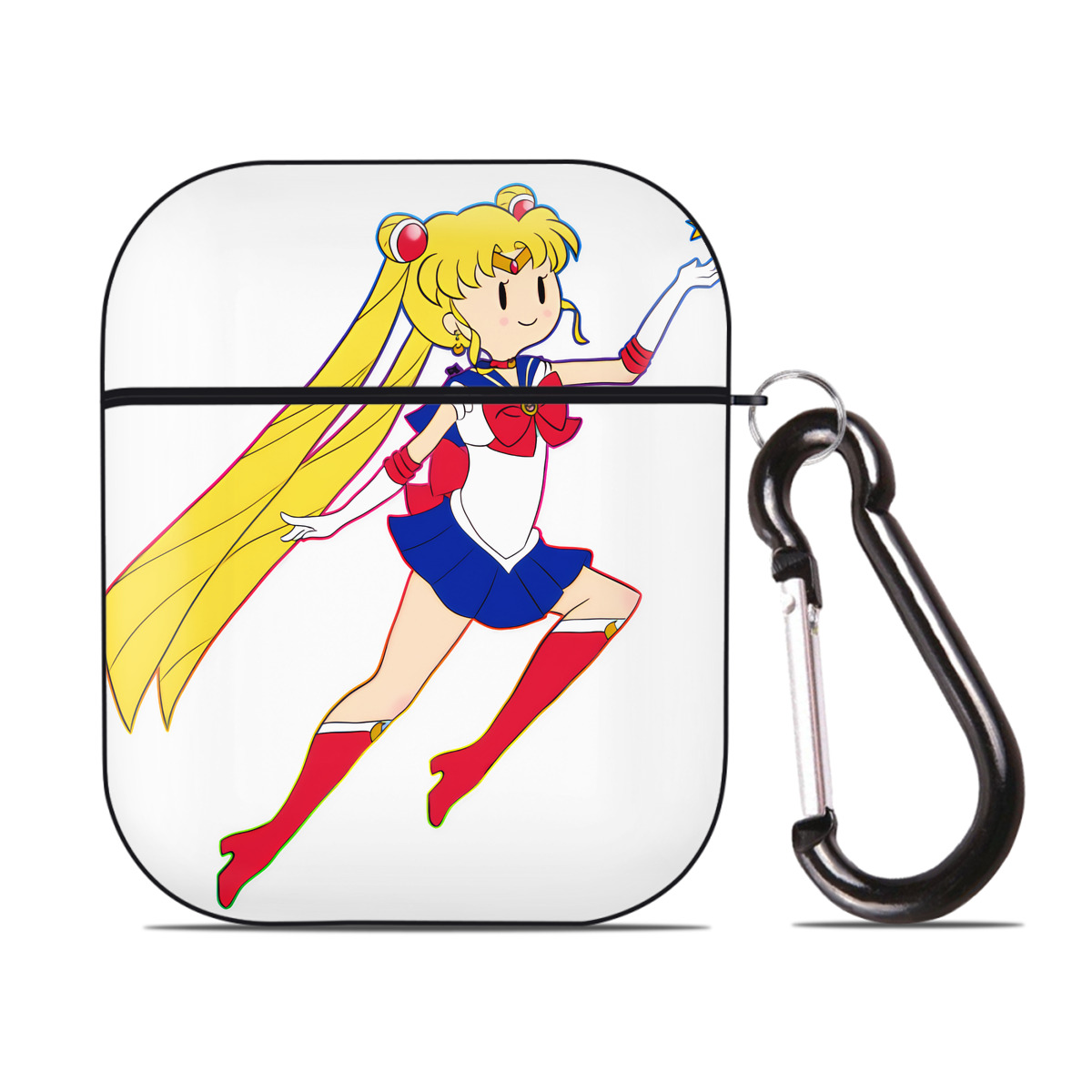 （画像用） 美少女戦士セーラームーン 月野 うさぎ つきの うさぎ Sailor Moon Tsukino Usagi AirPods 第2世代保護ケース ハードシェル ブラック 耐衝撃・防指紋・カラビナ付き
