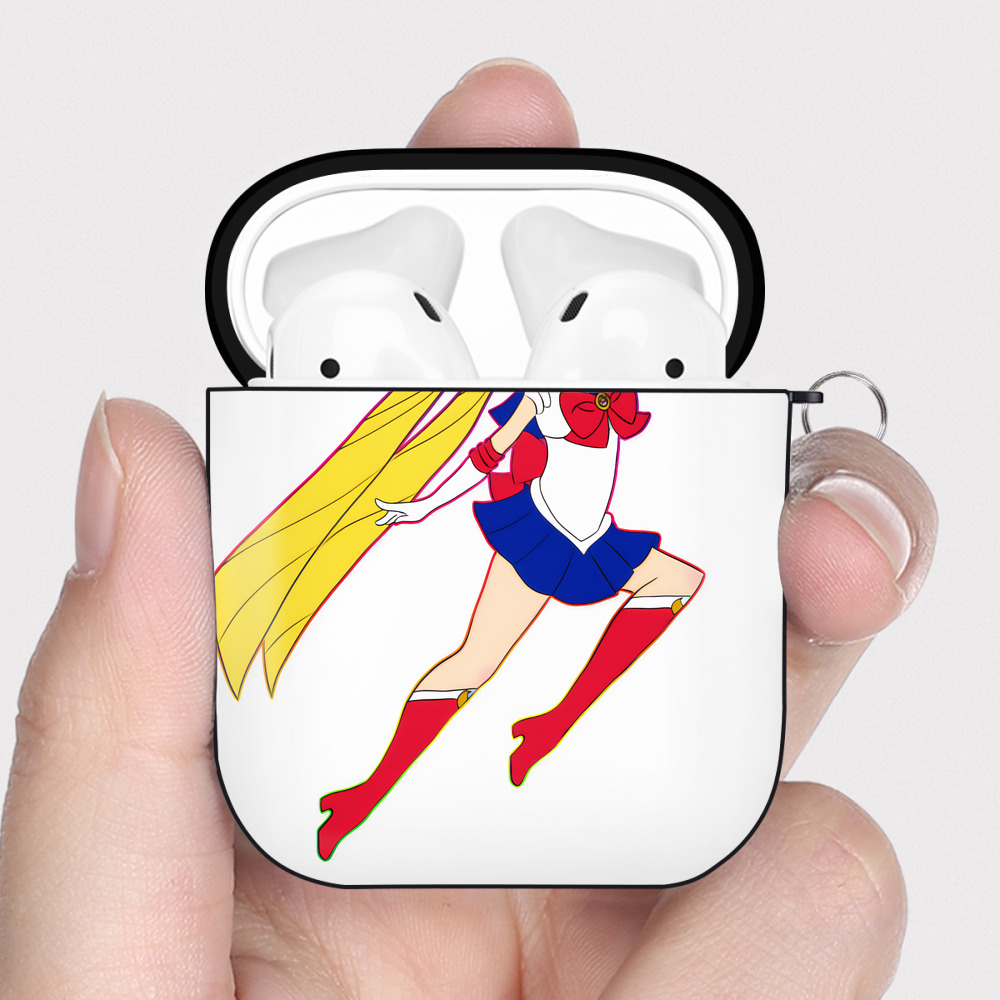 （画像用） 美少女戦士セーラームーン 月野 うさぎ つきの うさぎ Sailor Moon Tsukino Usagi AirPods 第2世代保護ケース ハードシェル ブラック 耐衝撃・防指紋・カラビナ付き