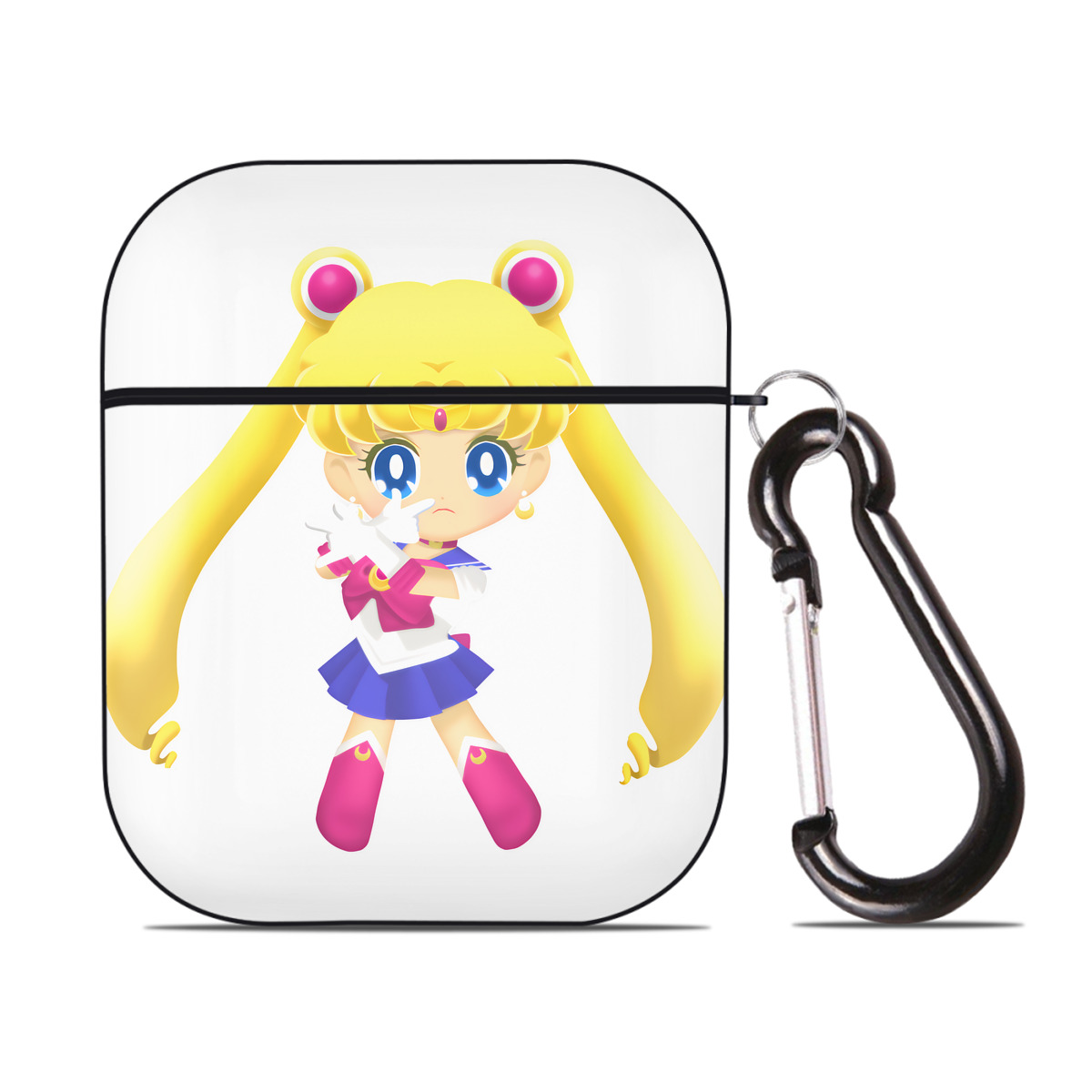 （画像用） 美少女戦士セーラームーン 月野 うさぎ つきの うさぎ Sailor Moon Tsukino Usagi AirPods 第2世代保護ケース ハードシェル ブラック 耐衝撃・防指紋・カラビナ付き