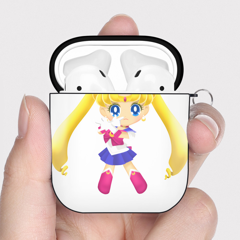 （画像用） 美少女戦士セーラームーン 月野 うさぎ つきの うさぎ Sailor Moon Tsukino Usagi AirPods 第2世代保護ケース ハードシェル ブラック 耐衝撃・防指紋・カラビナ付き