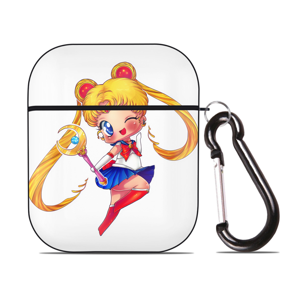 （画像用） 美少女戦士セーラームーン 月野 うさぎ つきの うさぎ Sailor Moon Tsukino Usagi AirPods 第2世代保護ケース ハードシェル ブラック 耐衝撃・防指紋・カラビナ付き